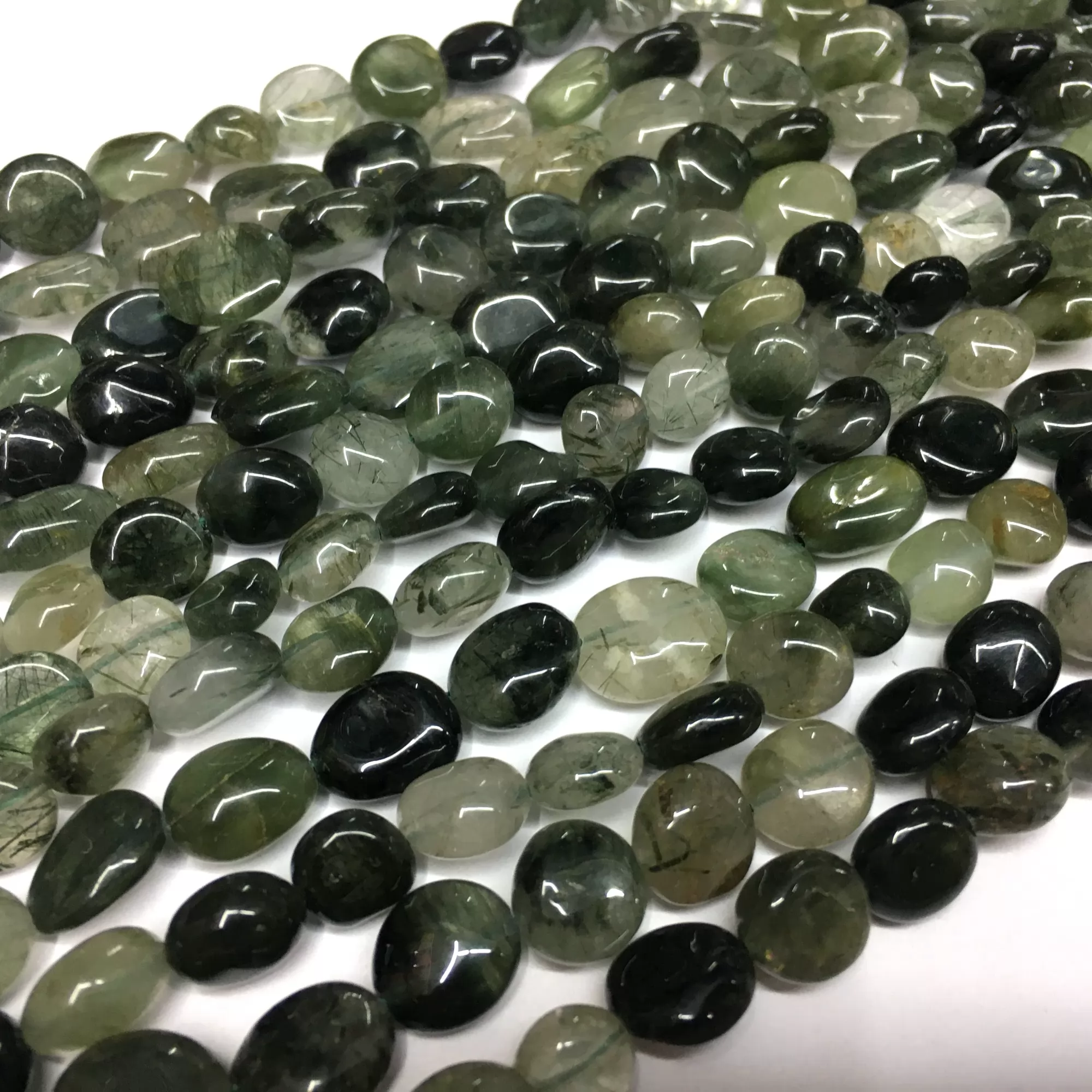 Green Rutilated Quartz, Pebble Nuggets, 6-8mm, 8-10mm, Approx 380mm