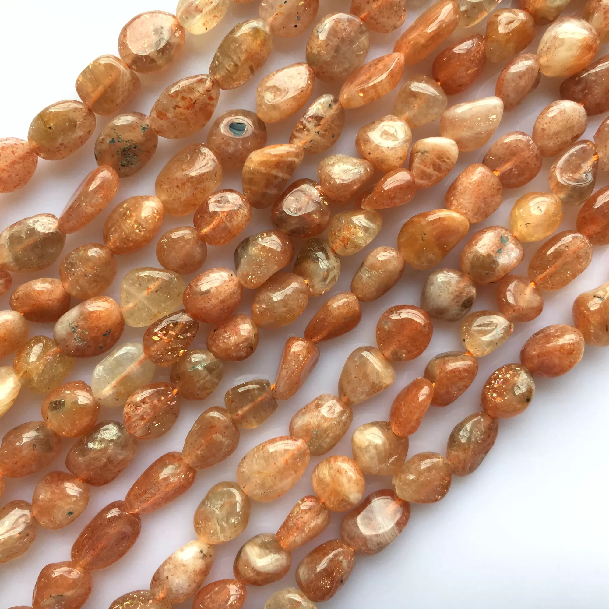 Sunstone, Pebble Nuggets, 6-8mm, 8-10mm, Approx 380mm