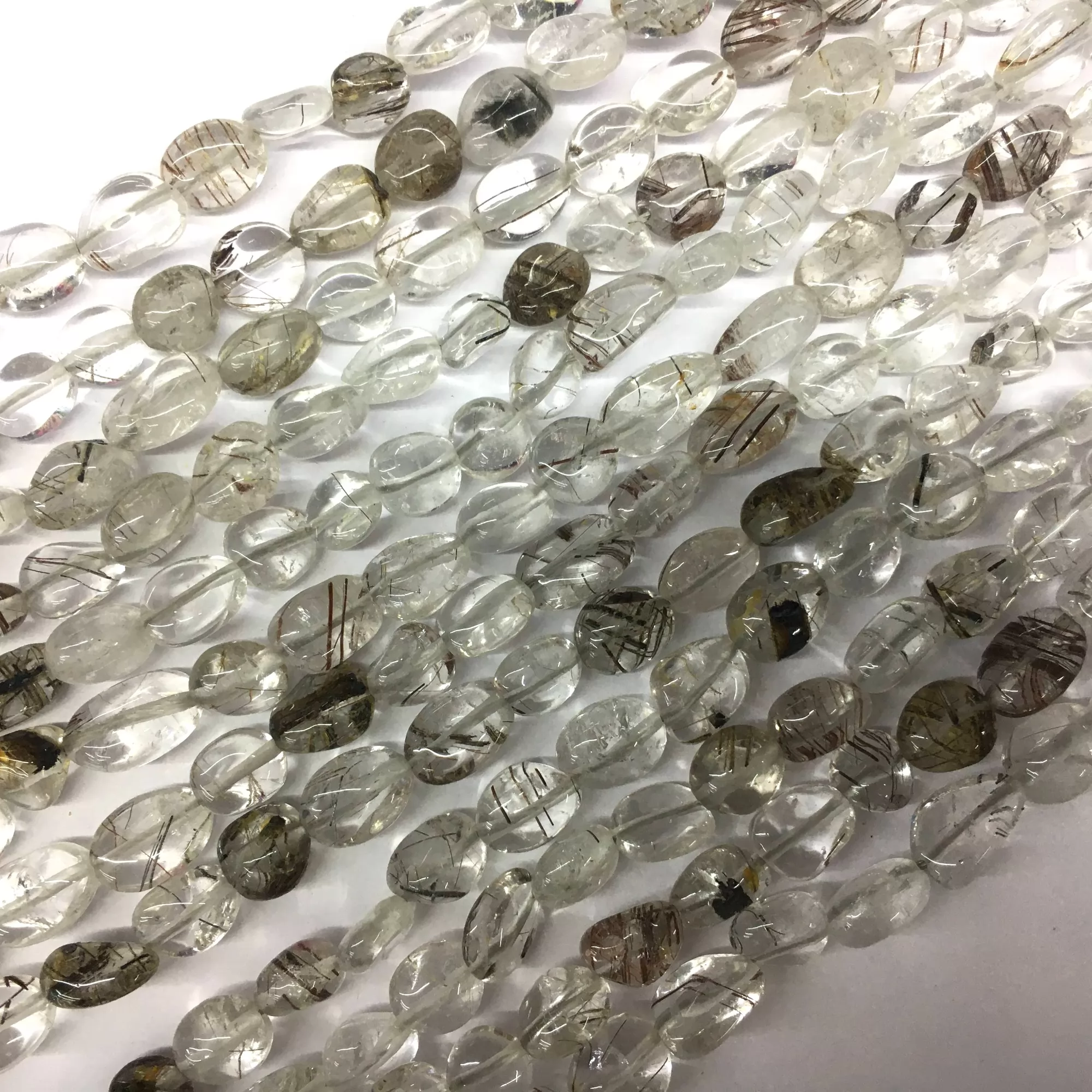 Silver Rutilated Quartz, Pebble Nuggets, 6-8mm, 8-10mm, Approx 380mm