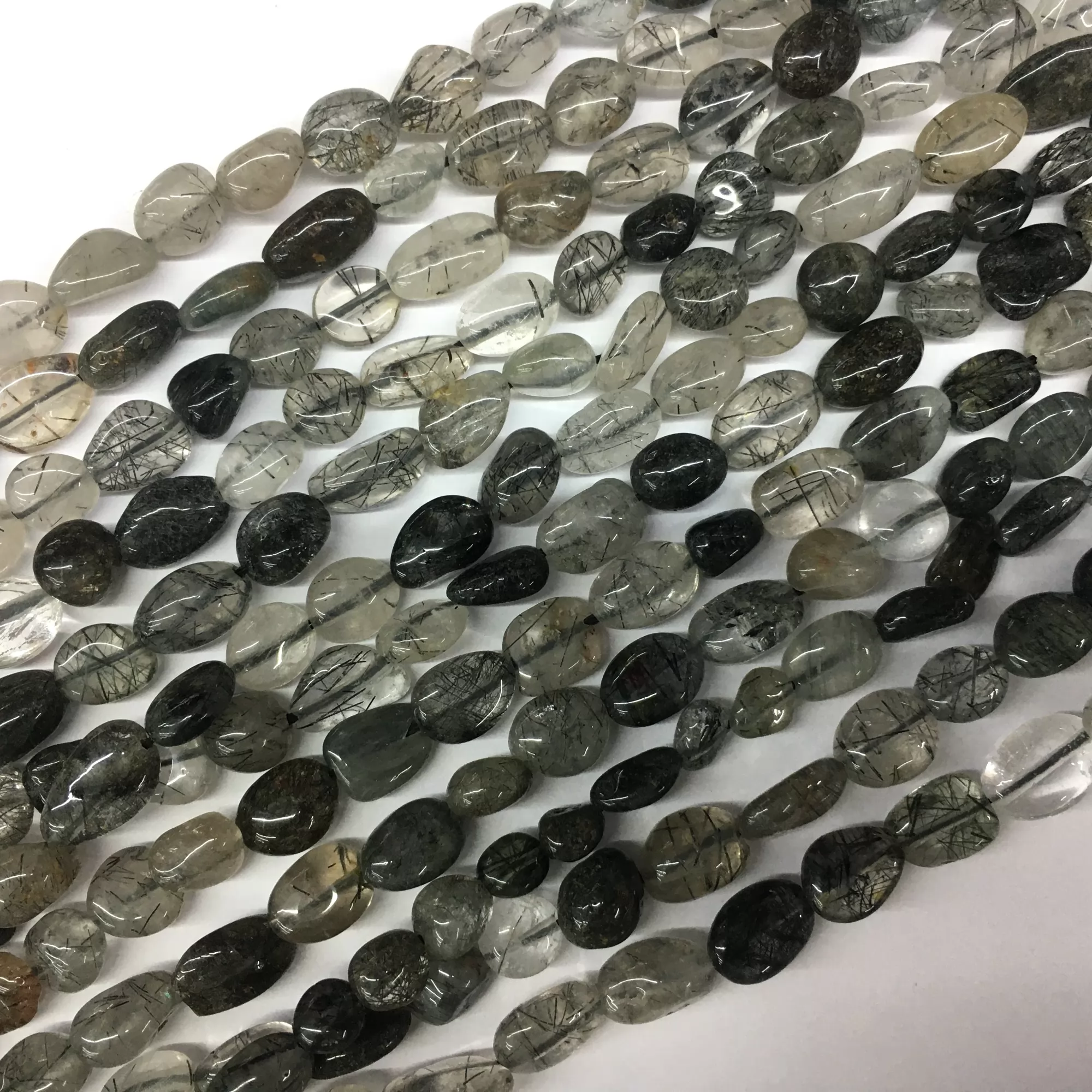 Black Rutilated Quartz, Pebble Nuggets, 6-8mm, 8-10mm, Approx 380mm