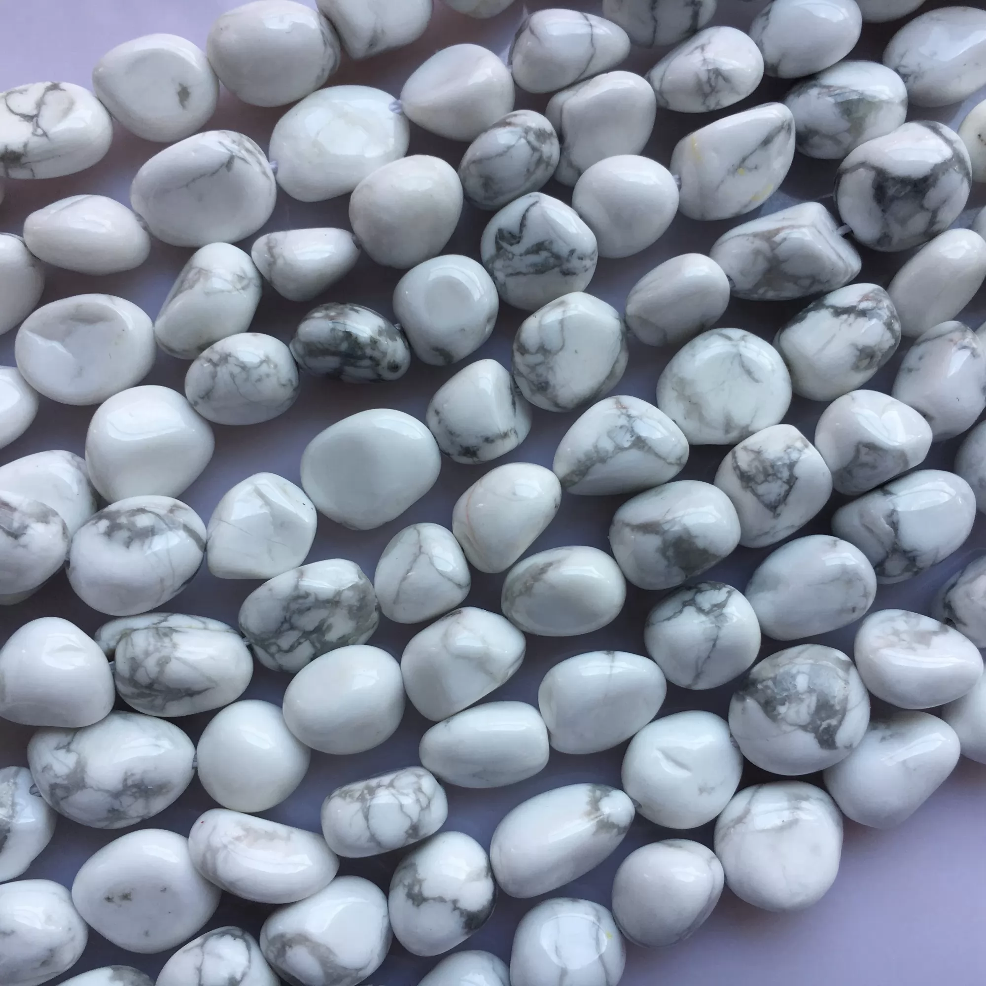 White Howlite, Pebble Nuggets, 6-8mm, 8-10mm, Approx 380mm