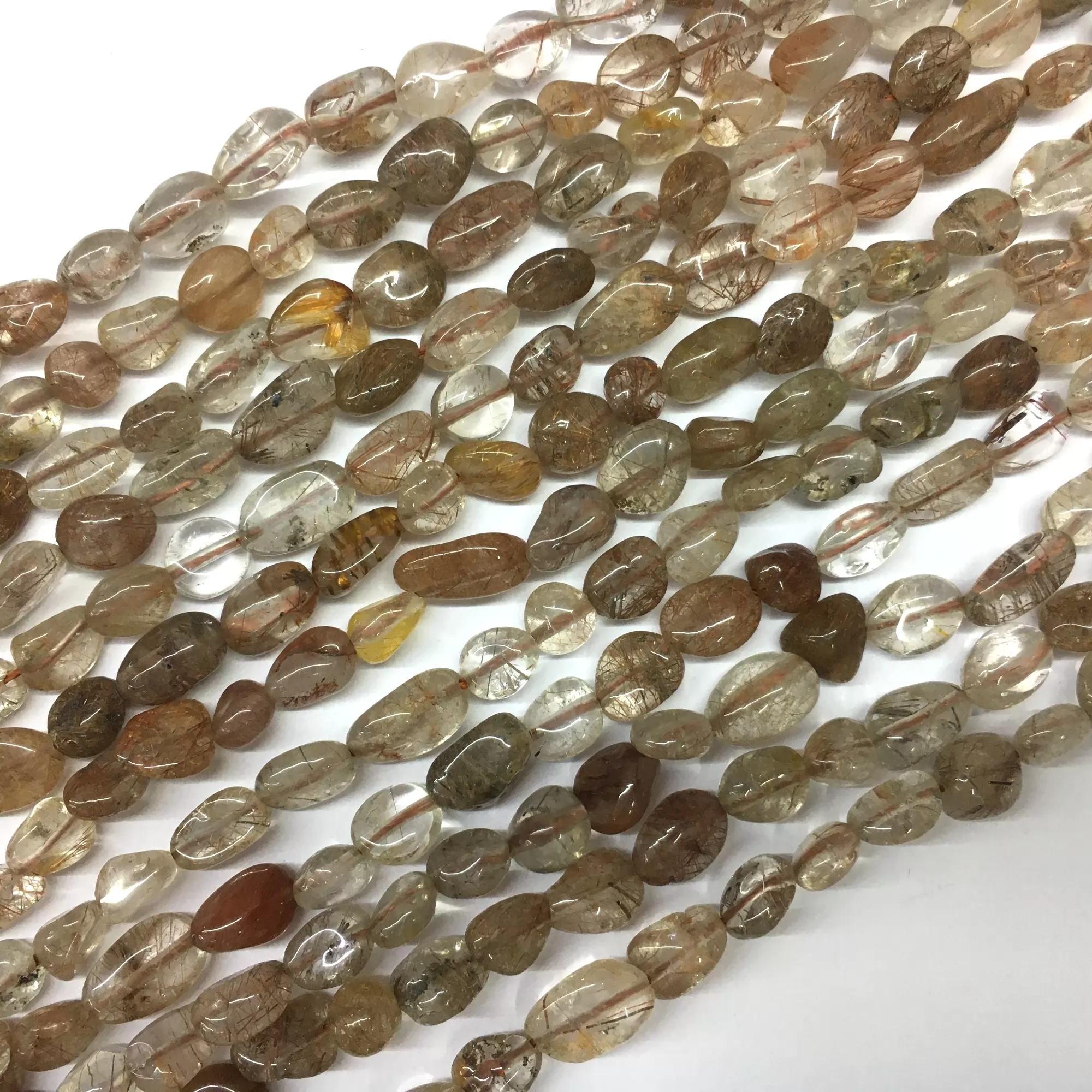 Copper Rutilated Quartz, Pebble Nuggets, 6-8mm, 8-10mm, Approx 380mm