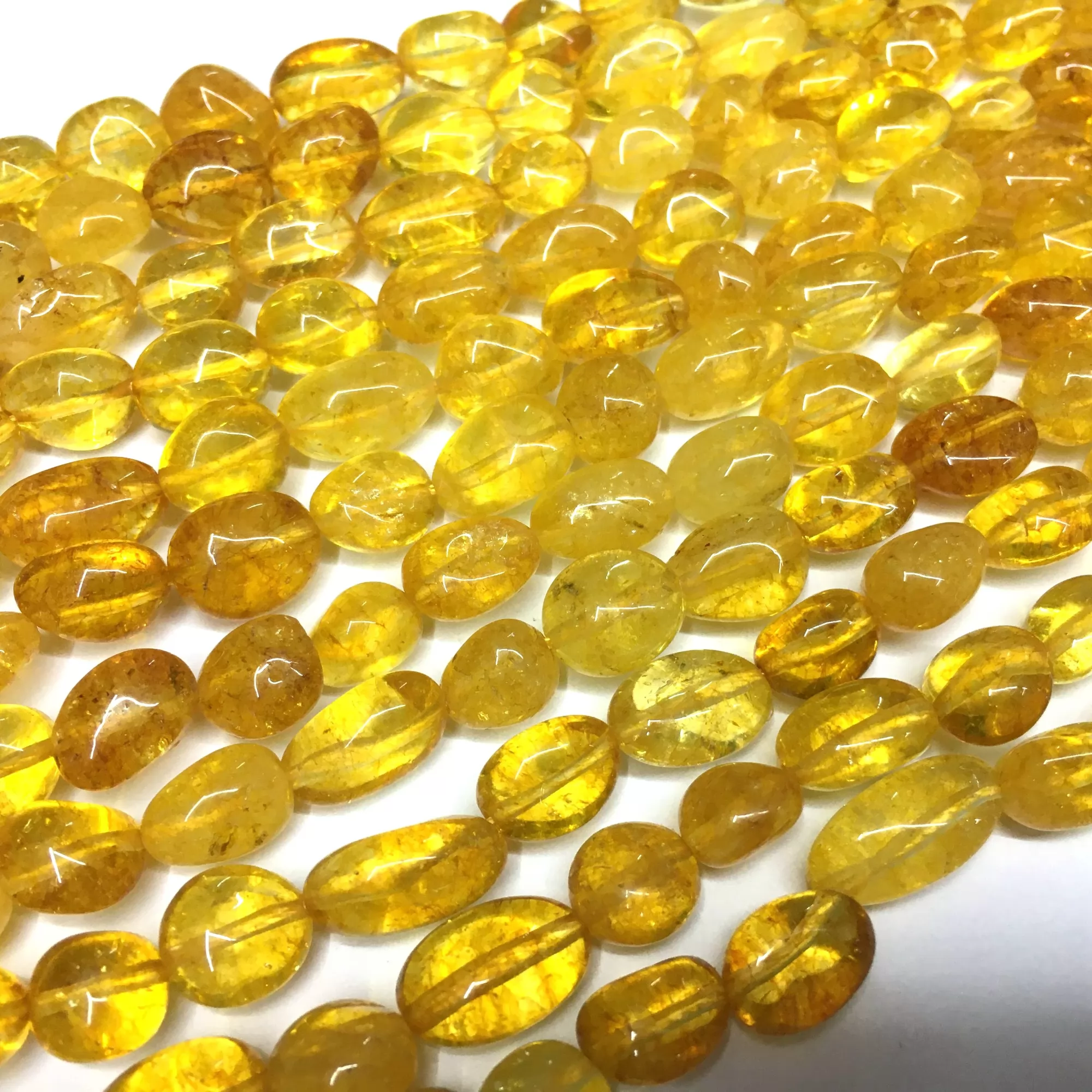 Yellow Crackle Glass, Pebble Nuggets, 6-8mm, 8-10mm, Approx 380mm
