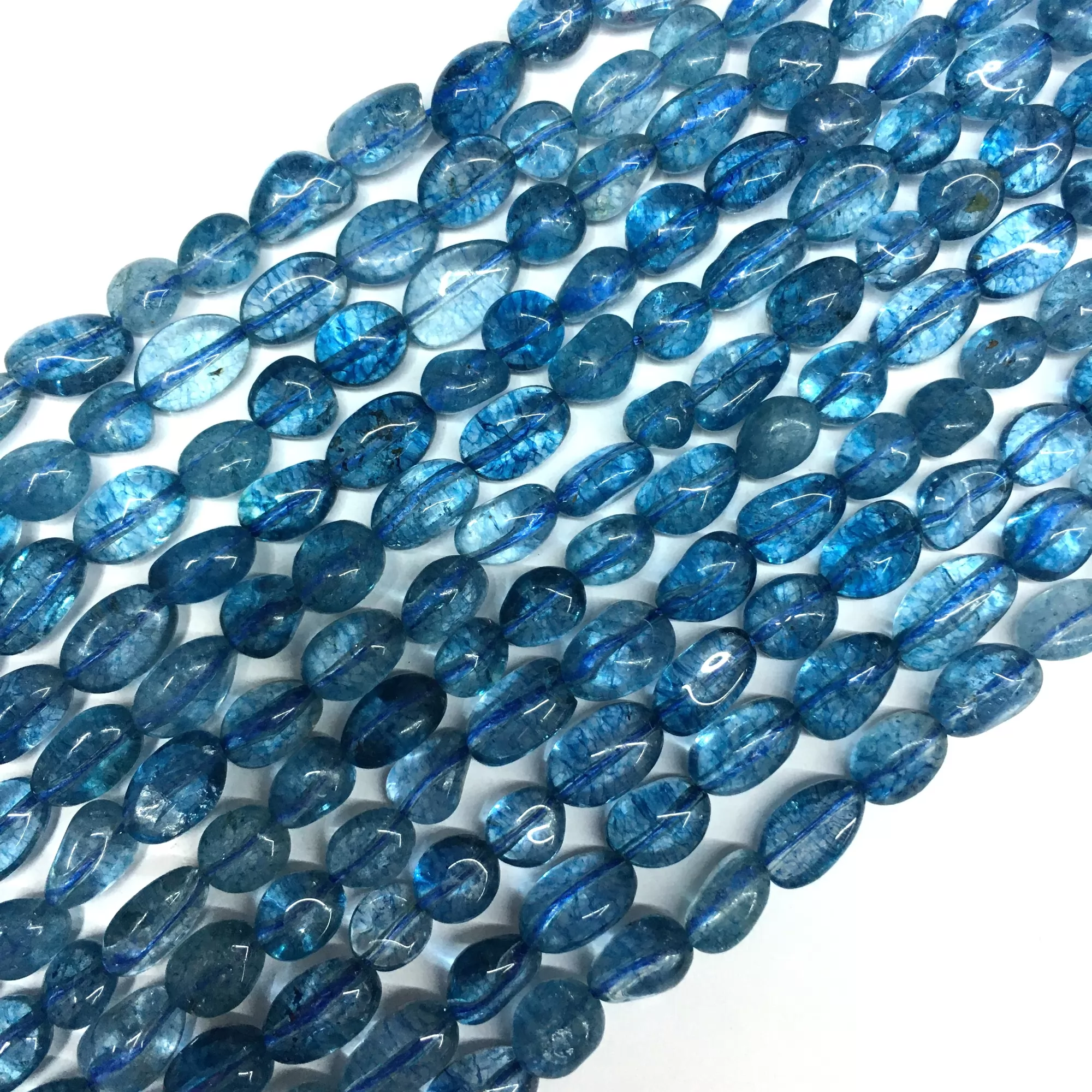 Blue Crackle Glass, Pebble Nuggets, 6-8mm, 8-10mm, Approx 380mm