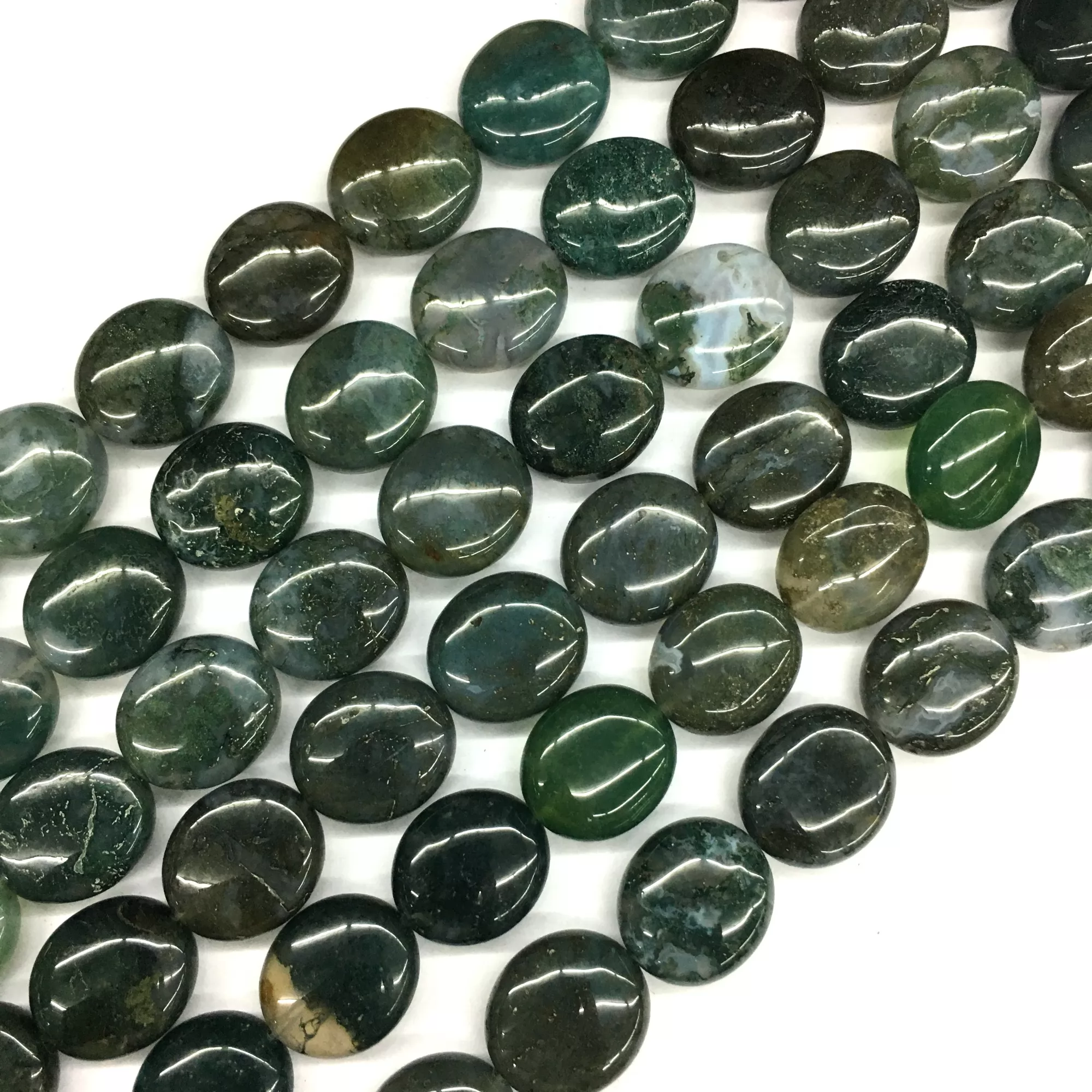 Moss Agate, Puff Oval,14x16mm, Approx 380mm