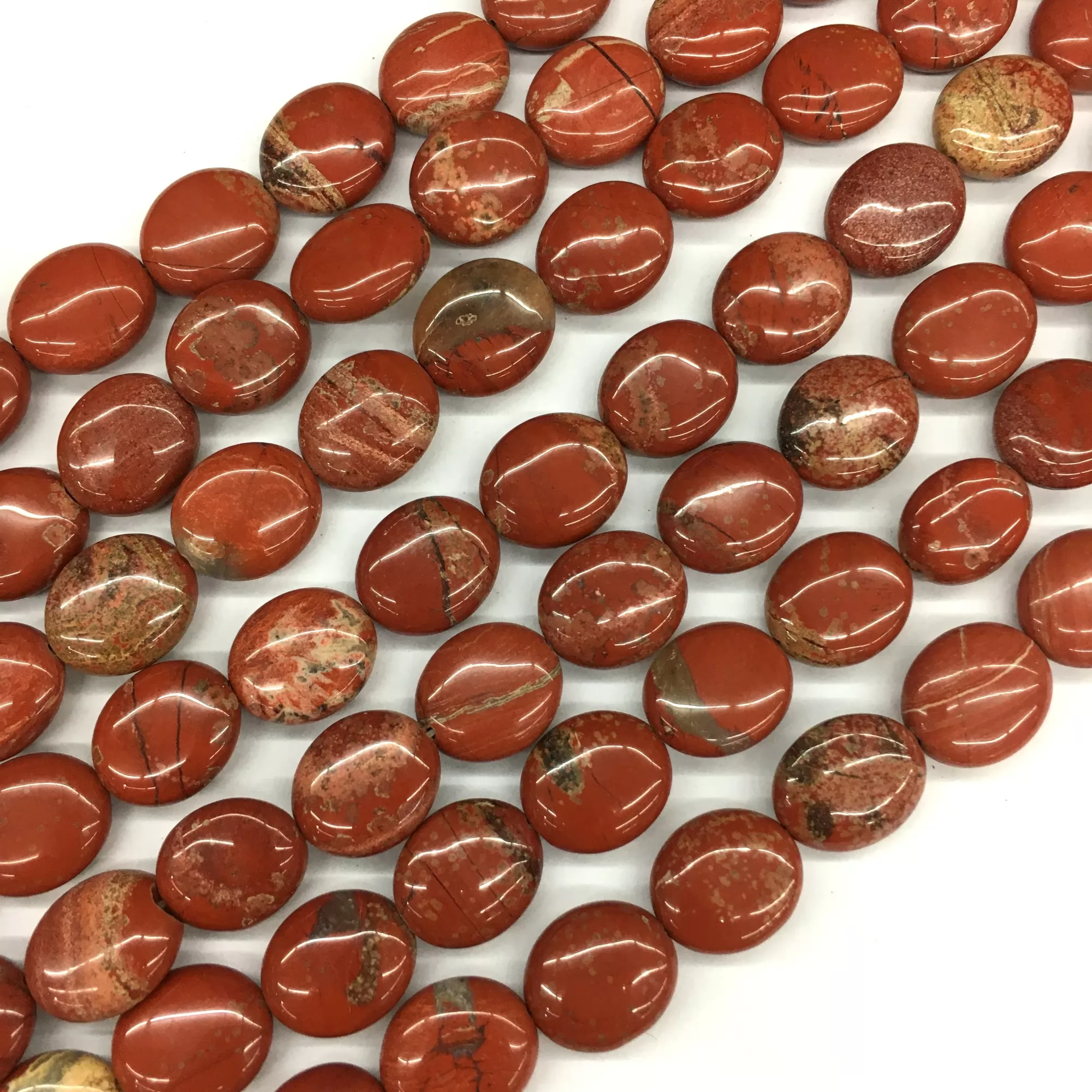 Red Jasper White Line, Puff Oval,12x14mm, Approx 380mm