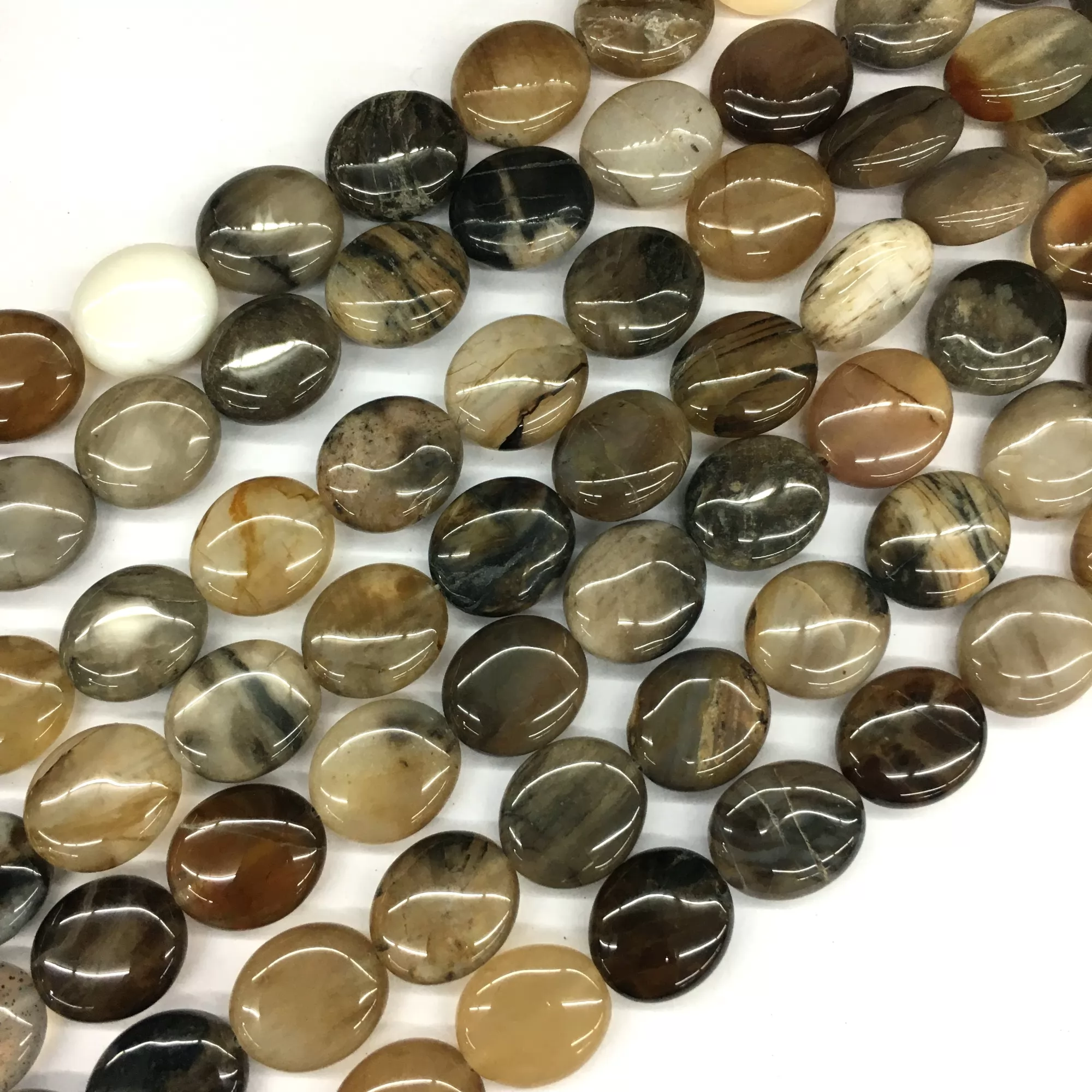 Brown Agate, Puff Oval,12x14mm, Approx 380mm