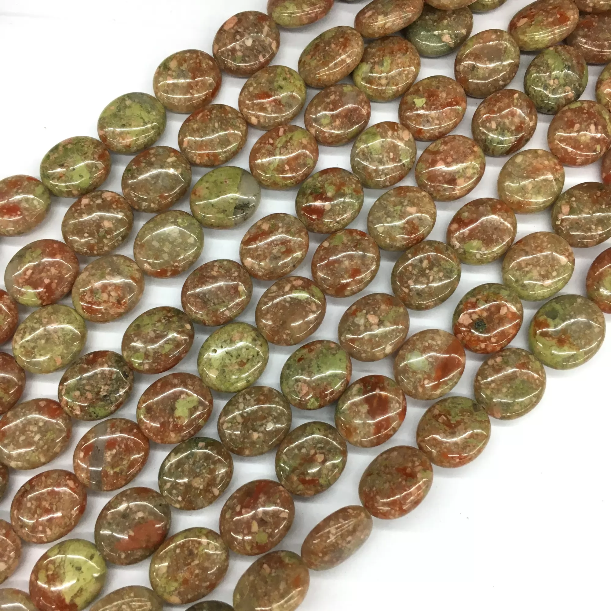 Chinese Unakite, Puff Oval,12x14mm,14x16mm, Approx 380mm