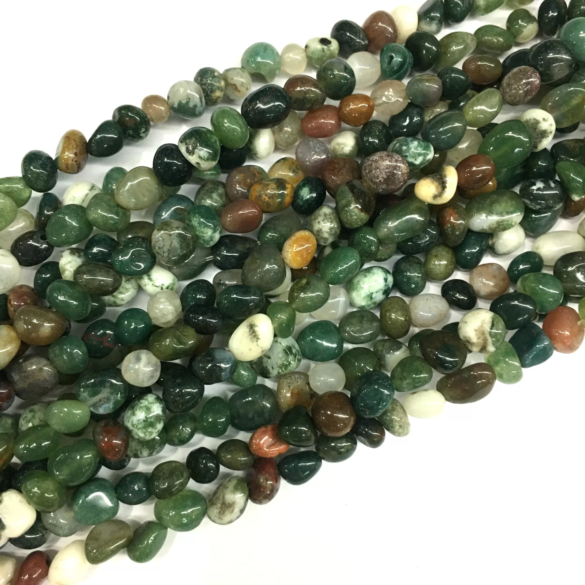 Moss Agate, Nuggets, 5-7mm, Approx 380mm