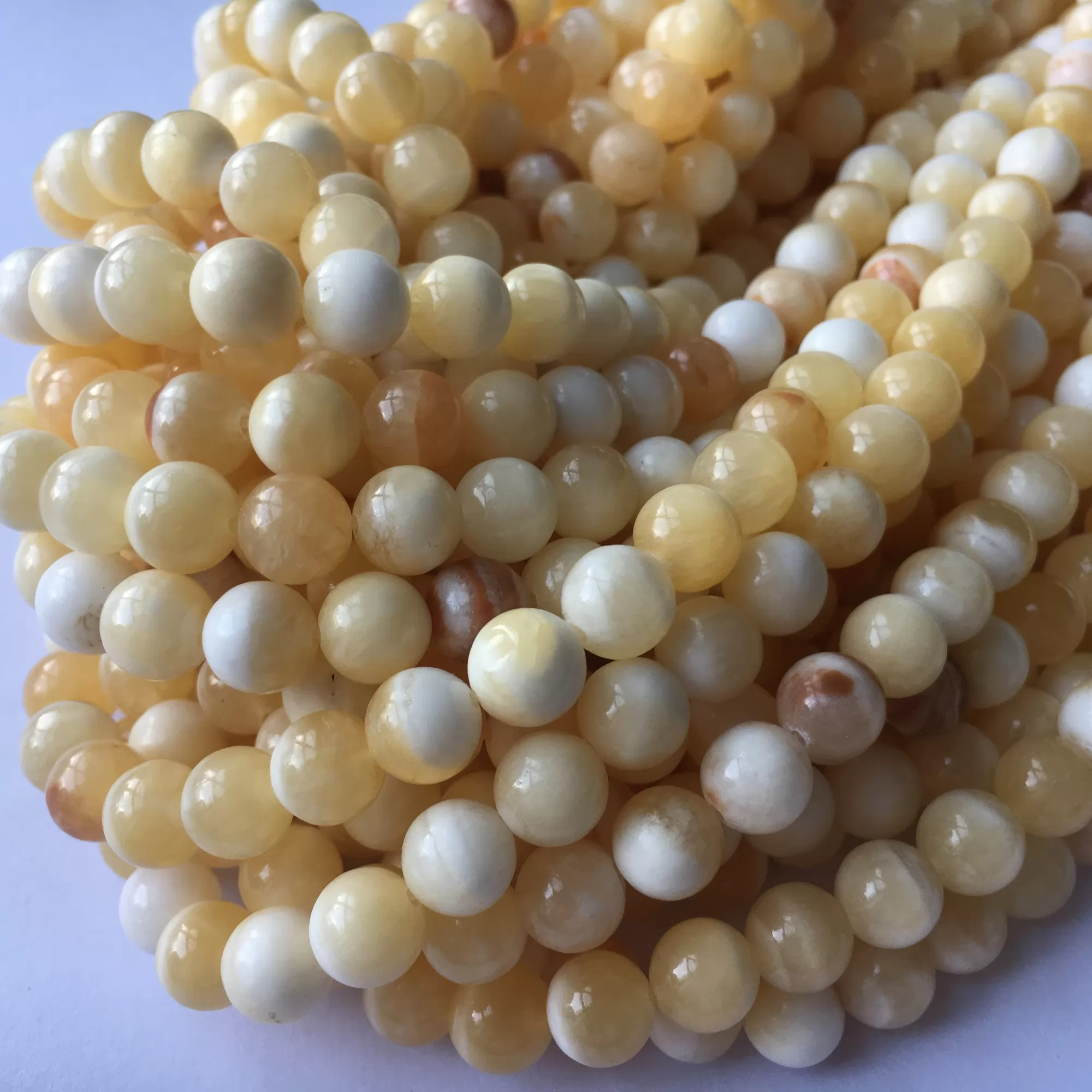 Yellow & White Calcite, Plain Round, Approx 4mm-12mm, Approx 380mm