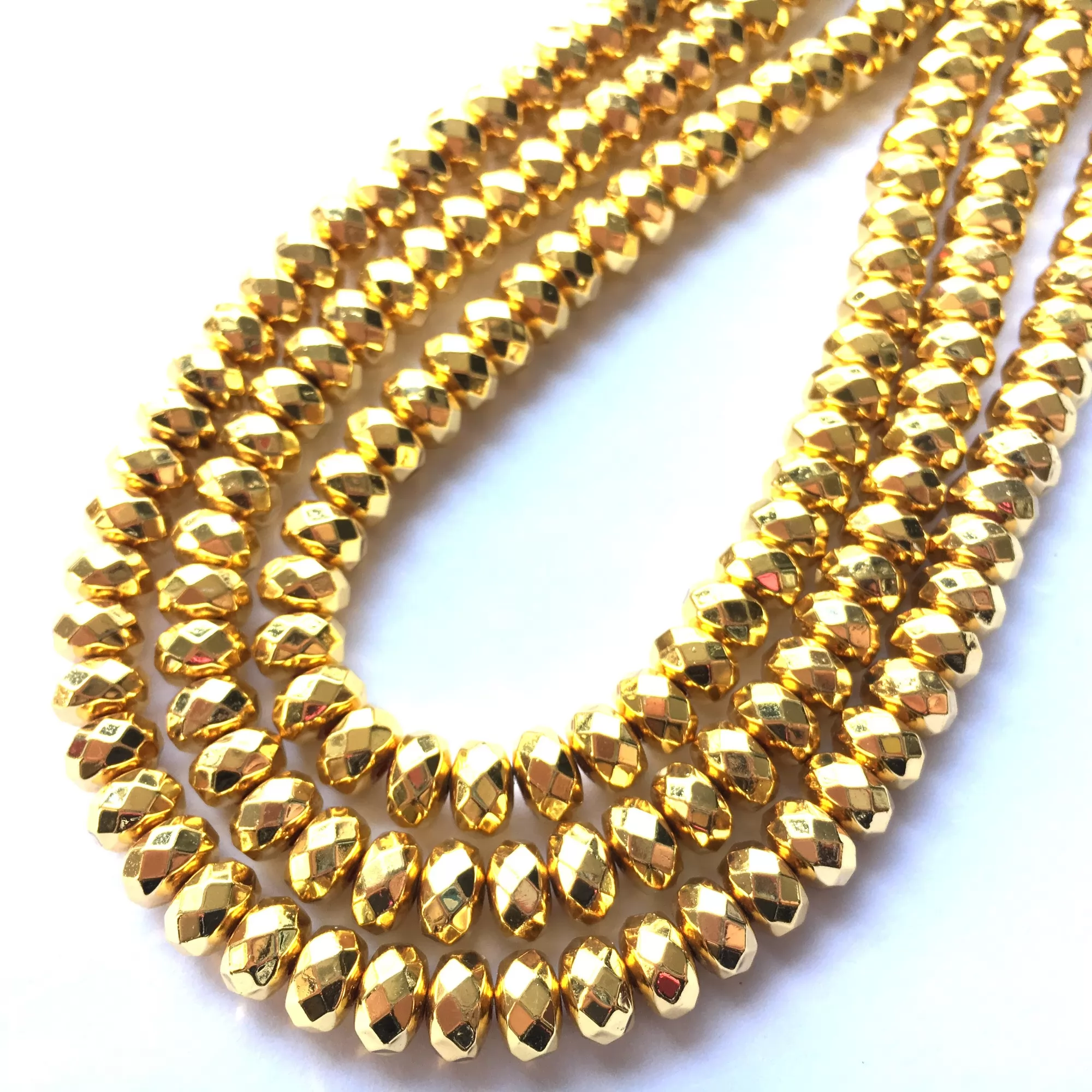 Bright Gold Hematite, Faceted Rondelle, Approx 4mm-12mm, Approx 380mm