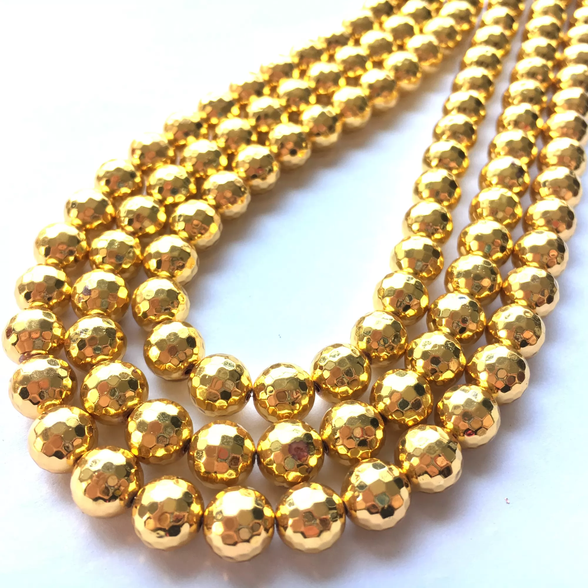 Bright Gold Hematite, Faceted Round, Approx 4mm-12mm, Approx 380mm