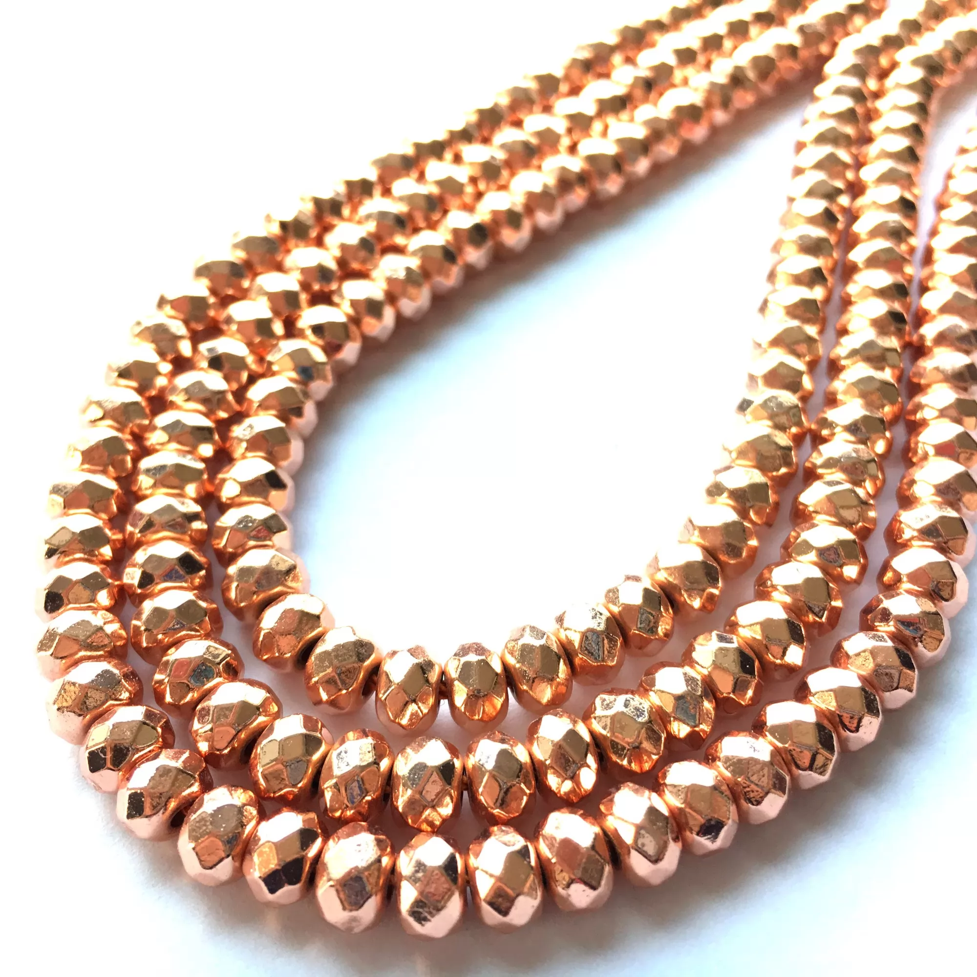Rose Gold Hematite, Faceted Rondelle, Approx 4mm-12mm, Approx 380mm