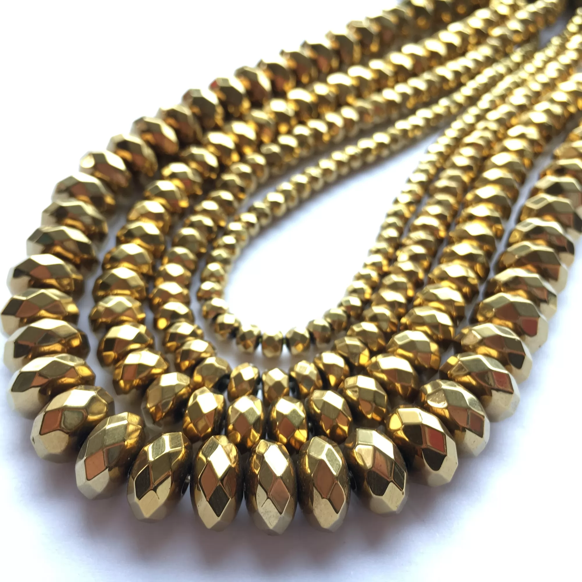 Gold Hematite, Faceted Rondelle, Approx 4mm-12mm, Approx 380mm