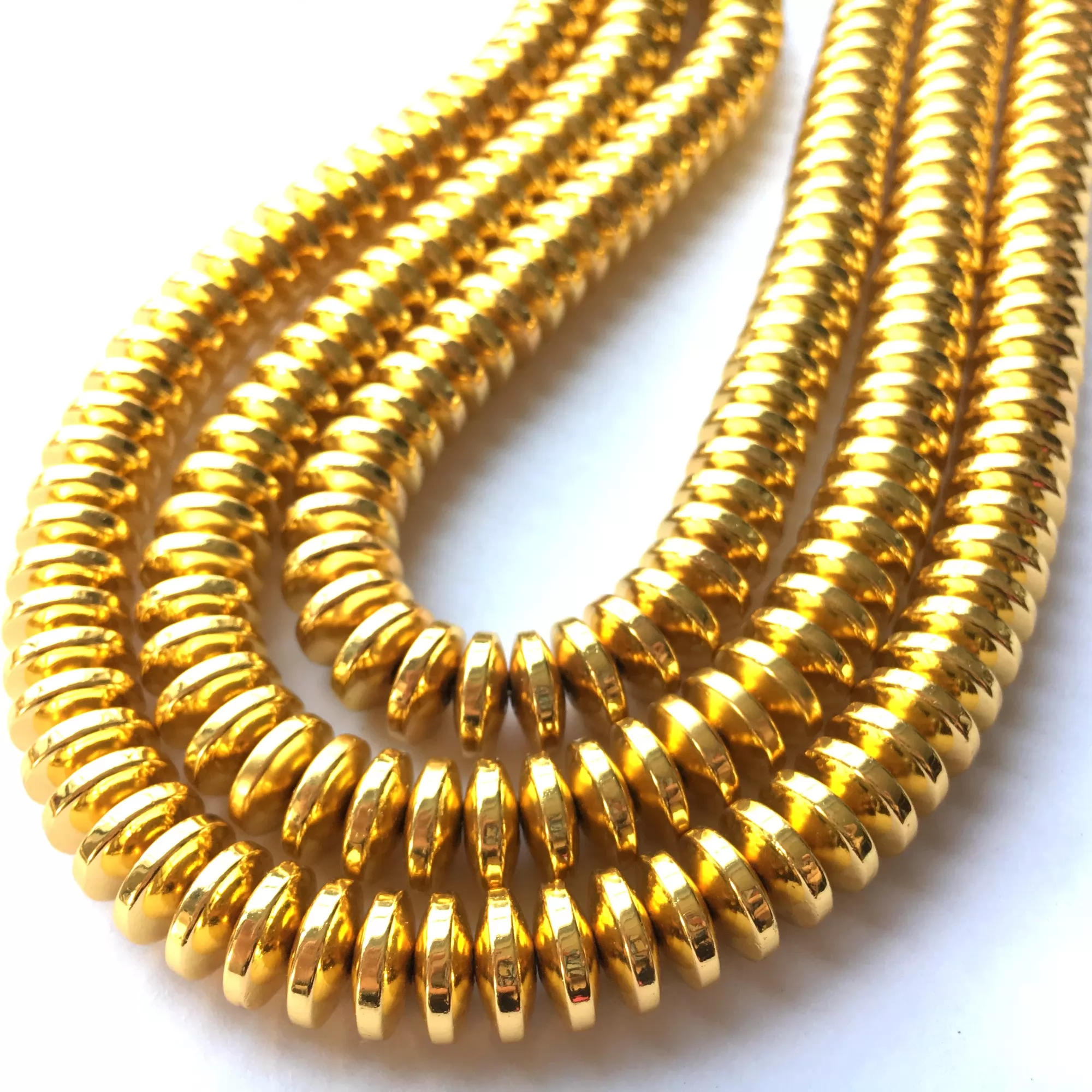 Bright Gold Hematite, Rondelle, Approx 4mm-12mm, Approx 380mm