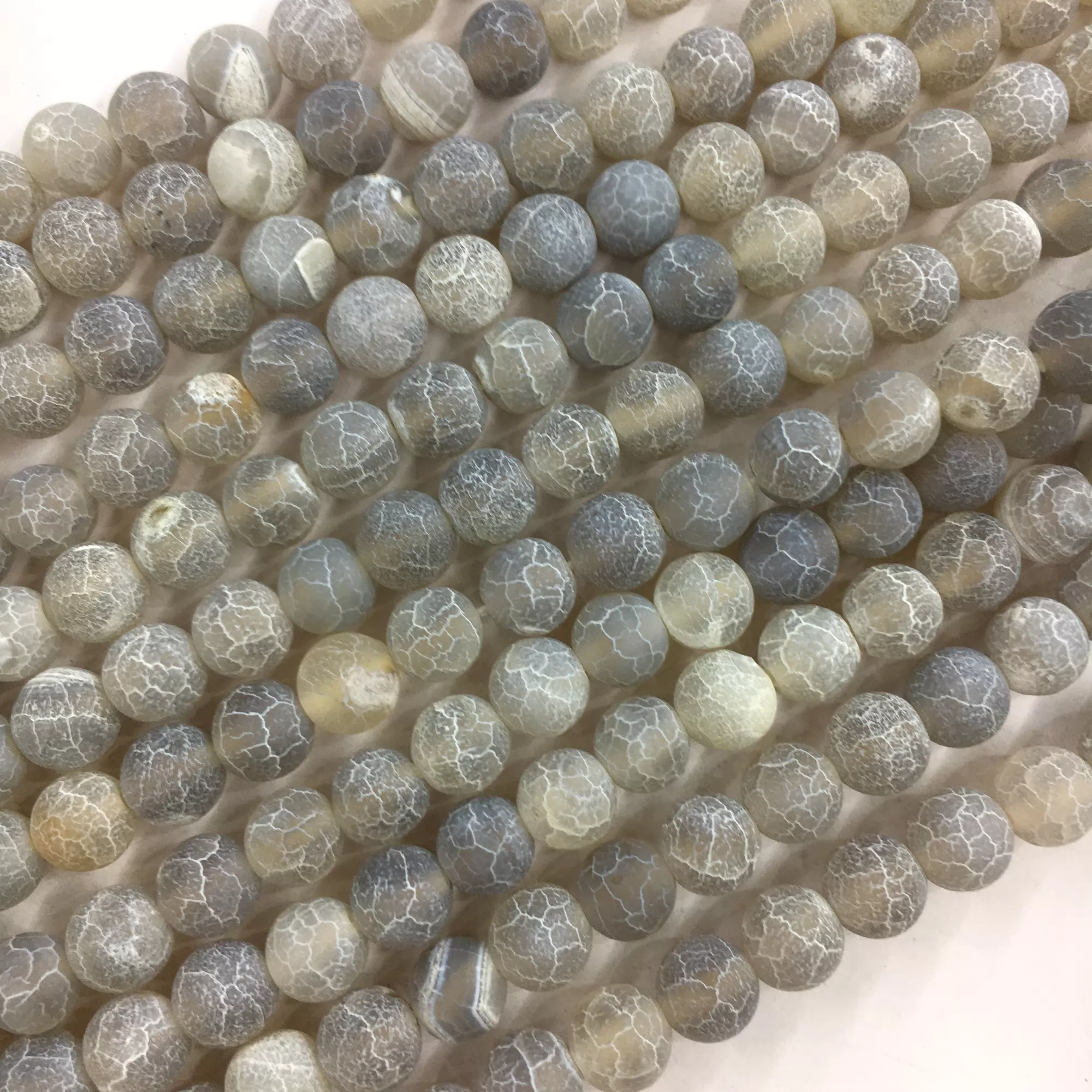 Grey Crackle Agate, Matted Round, Approx 4mm-12mm, Approx 370-380mm