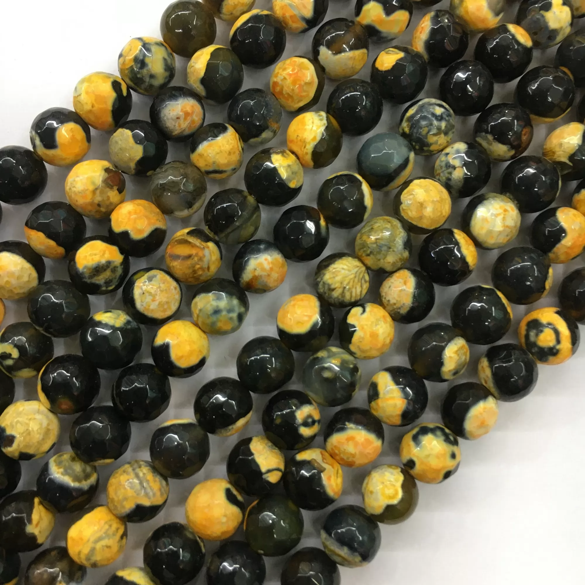 Yellow Black Fire Agate, Faceted Round, Approx 6mm-12mm, Approx 370-380mm