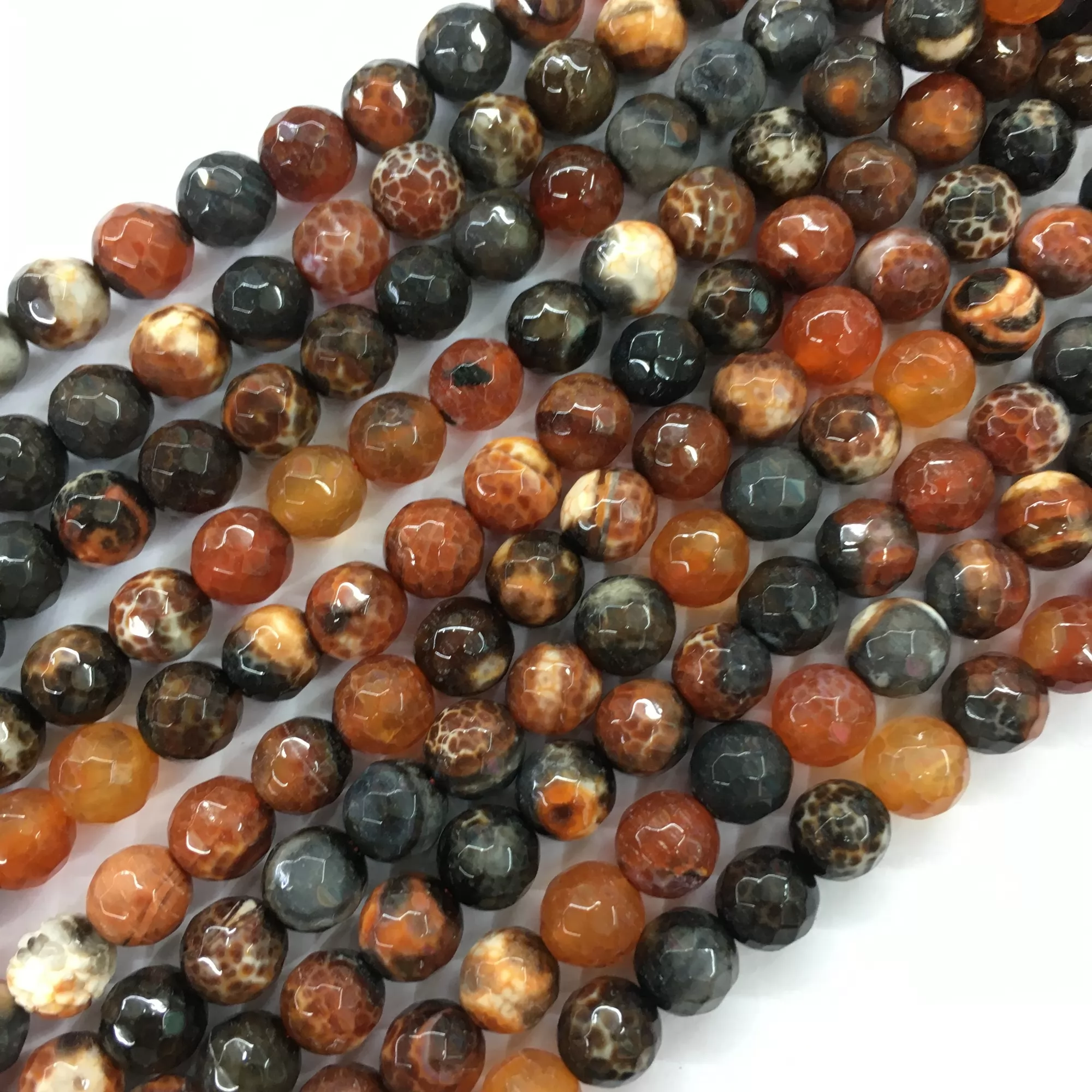 Red Black Fire Agate, Faceted Round, Approx 6mm-12mm, Approx 370-380mm