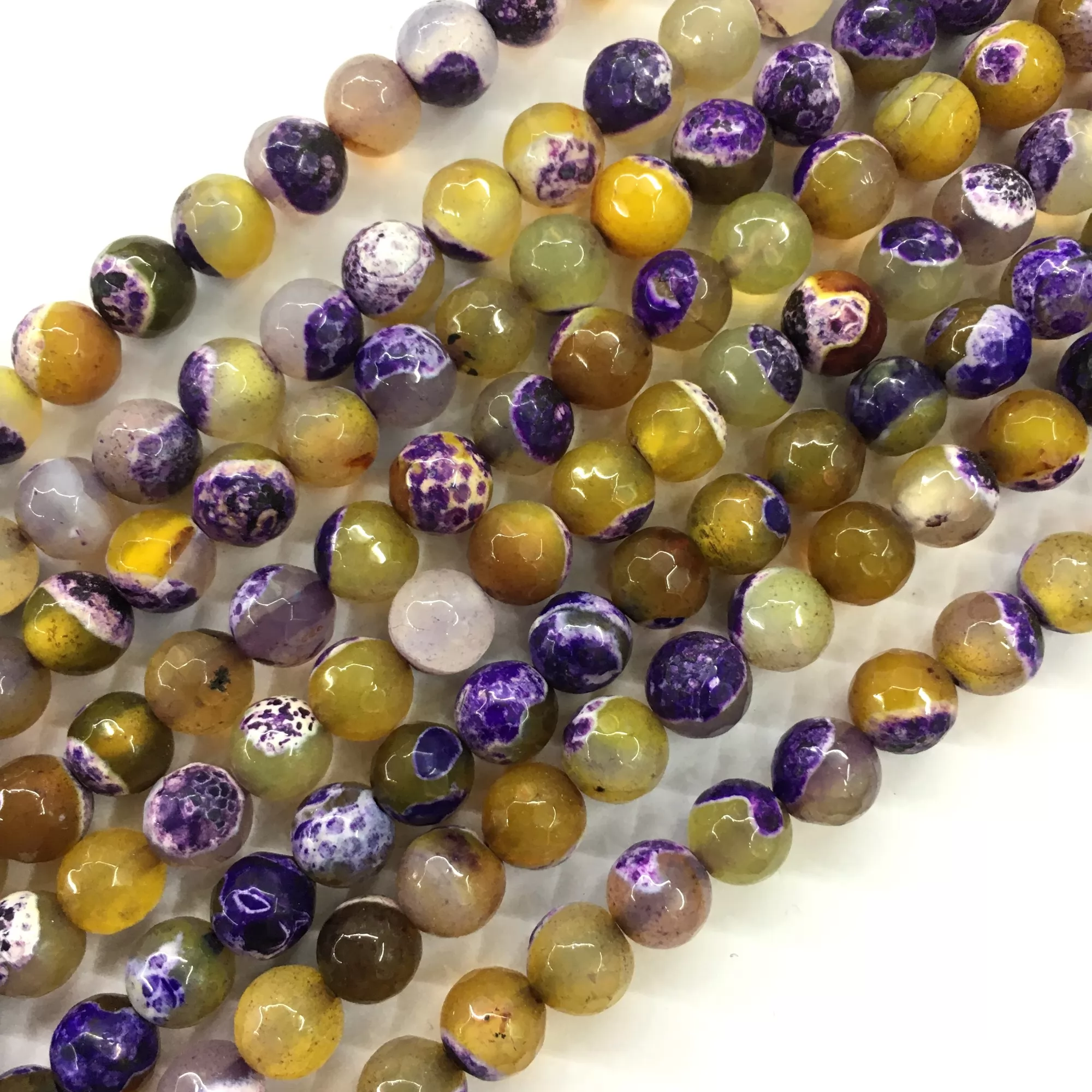 Purple Yellow Fire Agate, Faceted Round, Approx 6mm-12mm, Approx 370-380mm