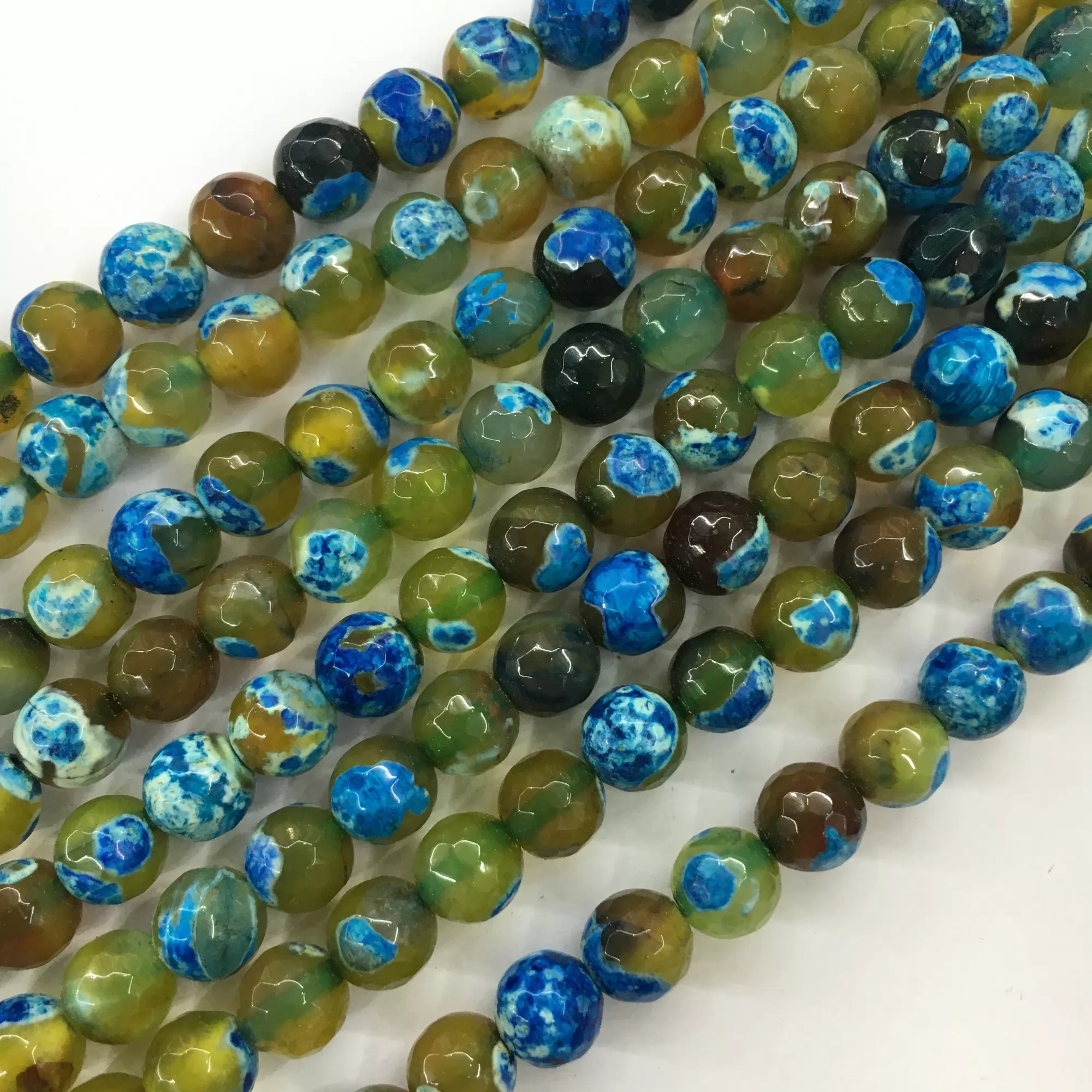 Blue Yellow Fire Agate, Faceted Round, Approx 6mm-12mm, Approx 370-380mm