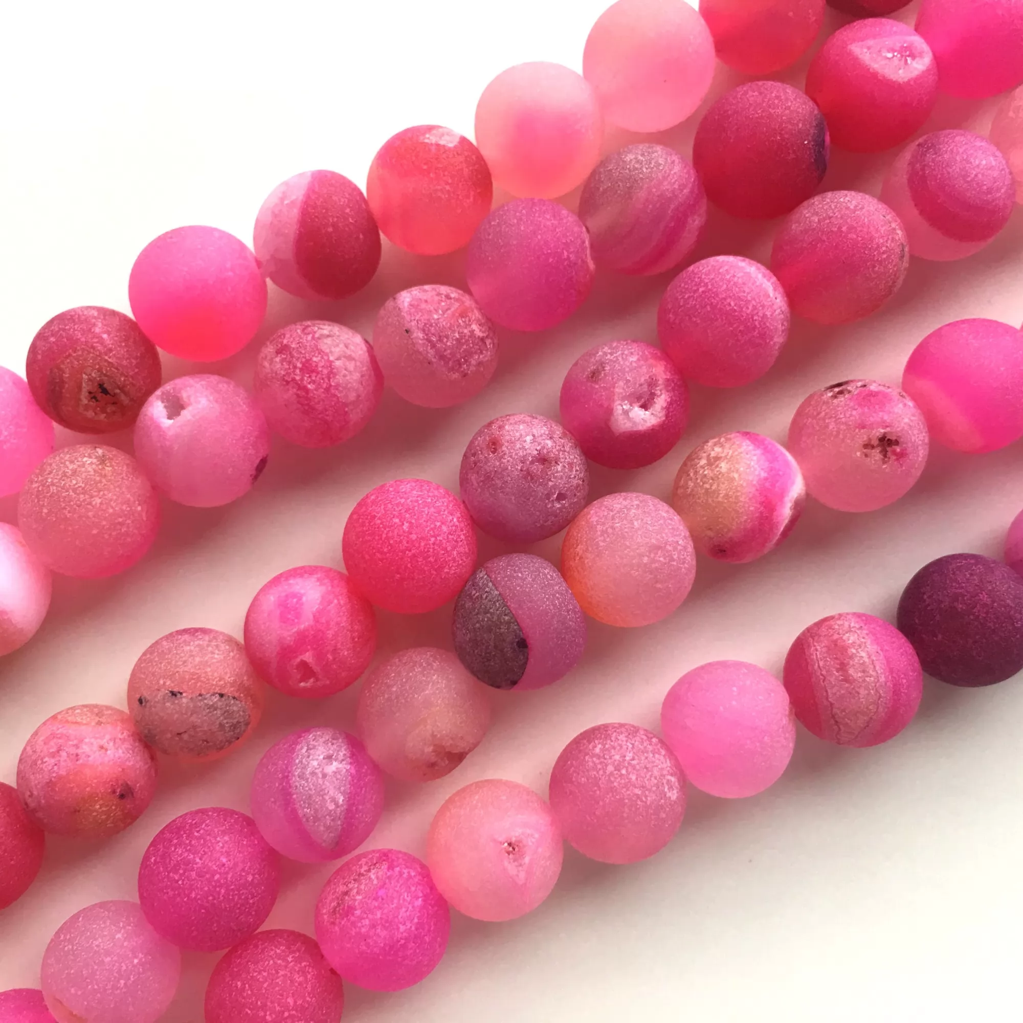 Pink Druzy Agate, Matted Round, Approx 6mm-12mm, Approx 370-380mm