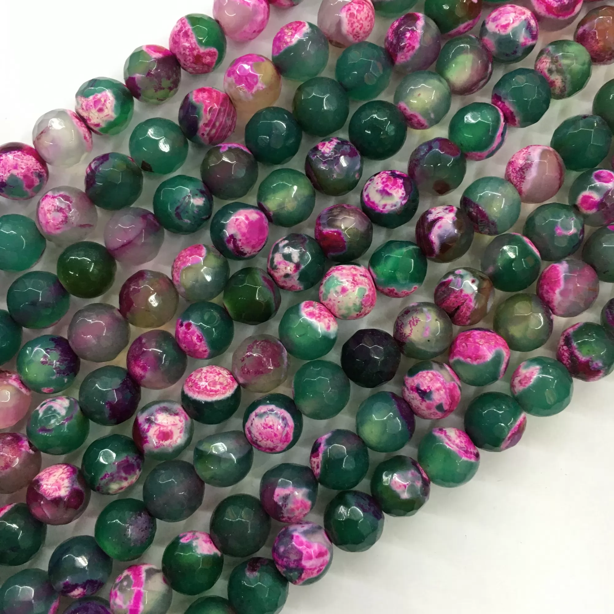 Pink Green Fire Agate, Faceted Round, Approx 6mm-12mm, Approx 370-380mm