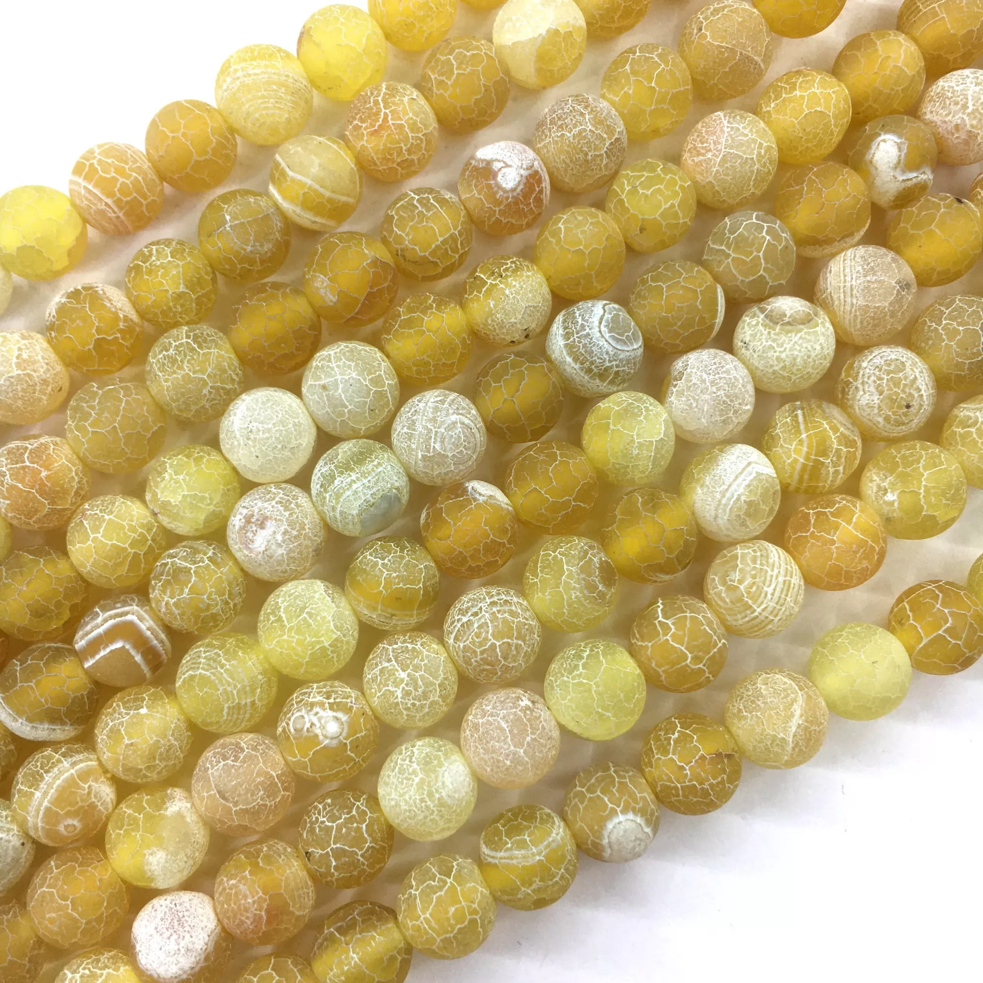 Yellow Crackle Agate, Matted Round, Approx 4mm-12mm, Approx 370-380mm