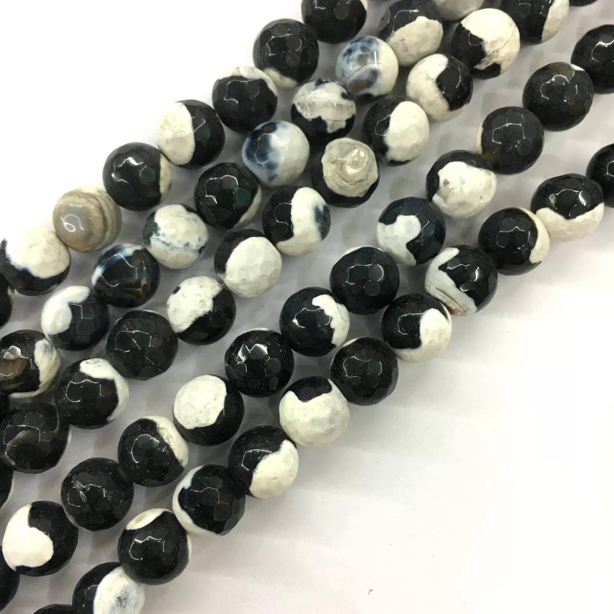 White Black Fire Agate, Faceted Round, Approx 6mm-12mm, Approx 370-380mm