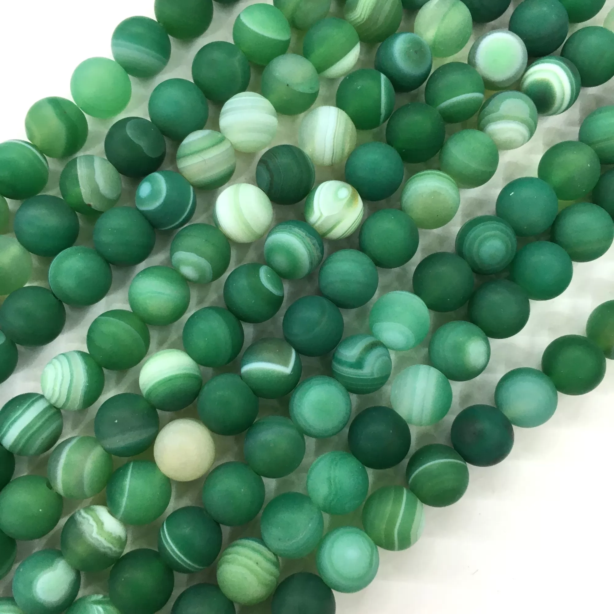 Green Banded Agate, Matted Round, Approx 6mm-12mm, Approx 370-380mm