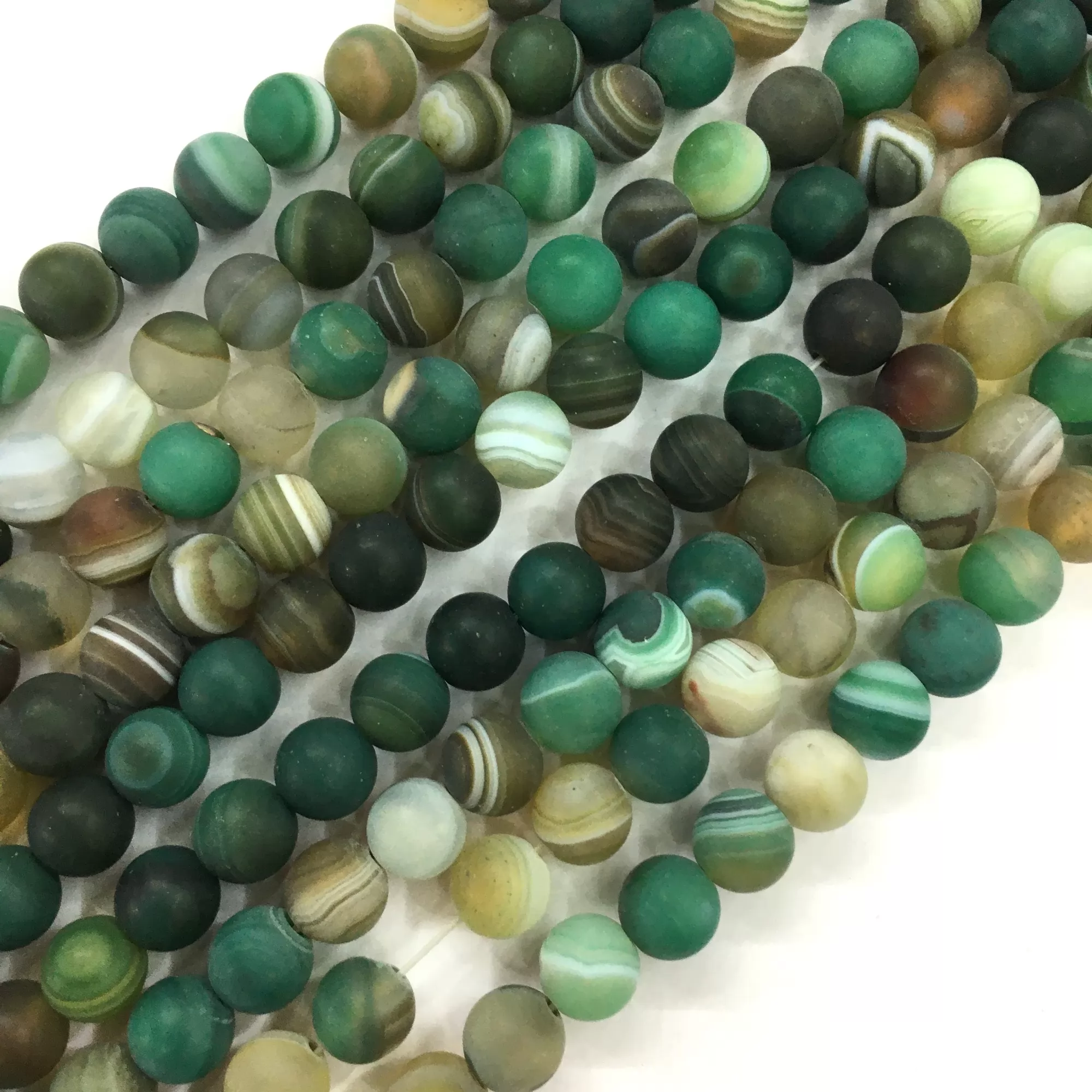 Brown Green Banded Agate, Matted Round, Approx 6mm-12mm, Approx 370-380mm