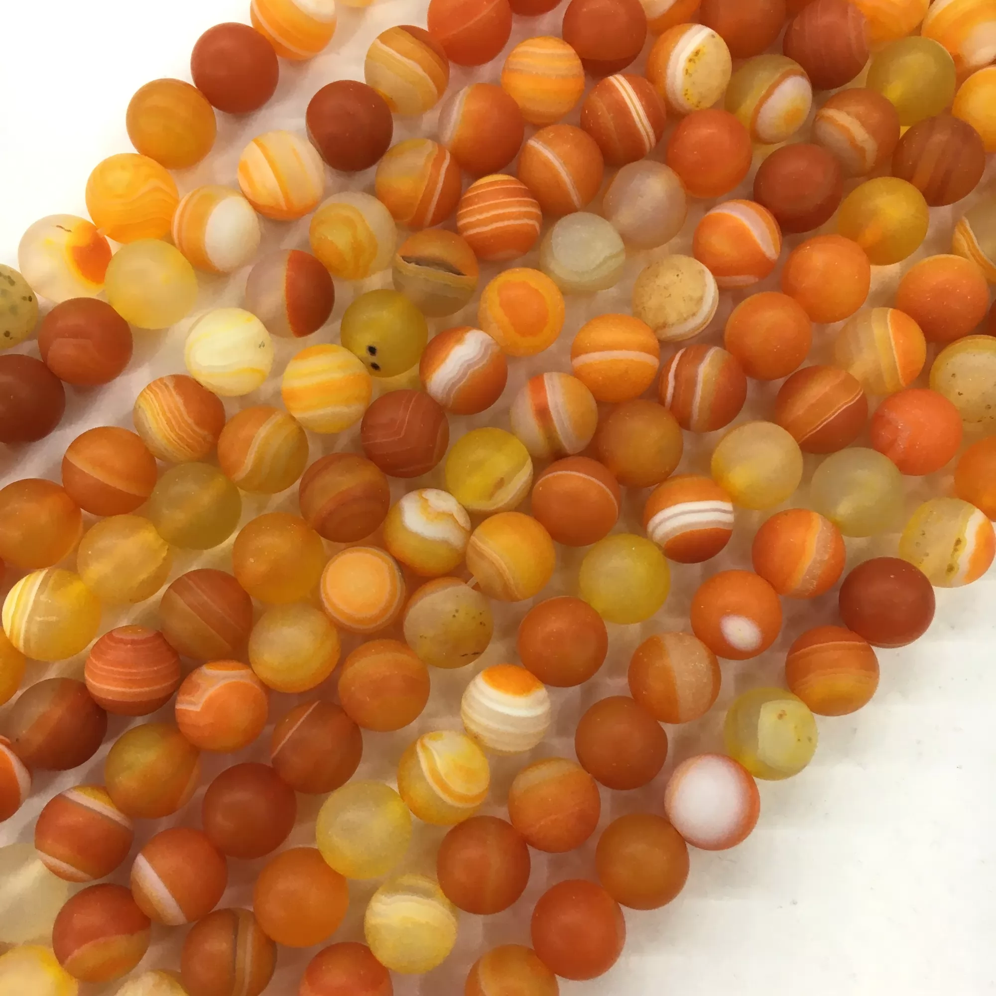 Yellow Orange Banded Agate, Matted Round, Approx 6mm-12mm, Approx 370-380mm