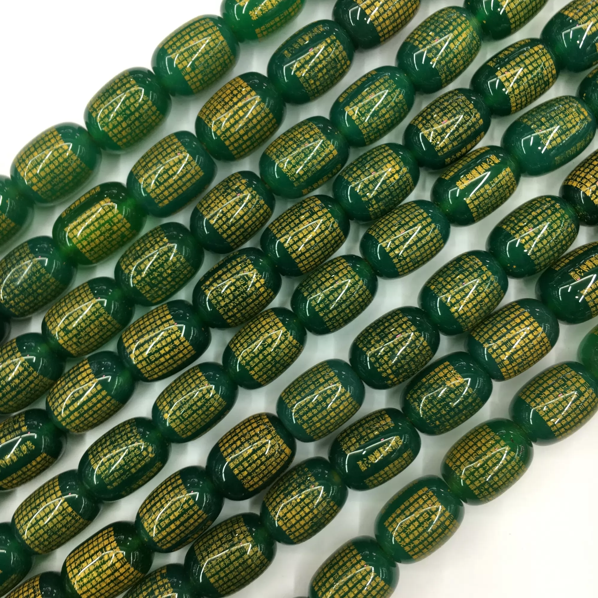 Carved Buddhist Scriptures, Green Agate, Cylinder, 10x14mm/13x18mm, Approx 380mm