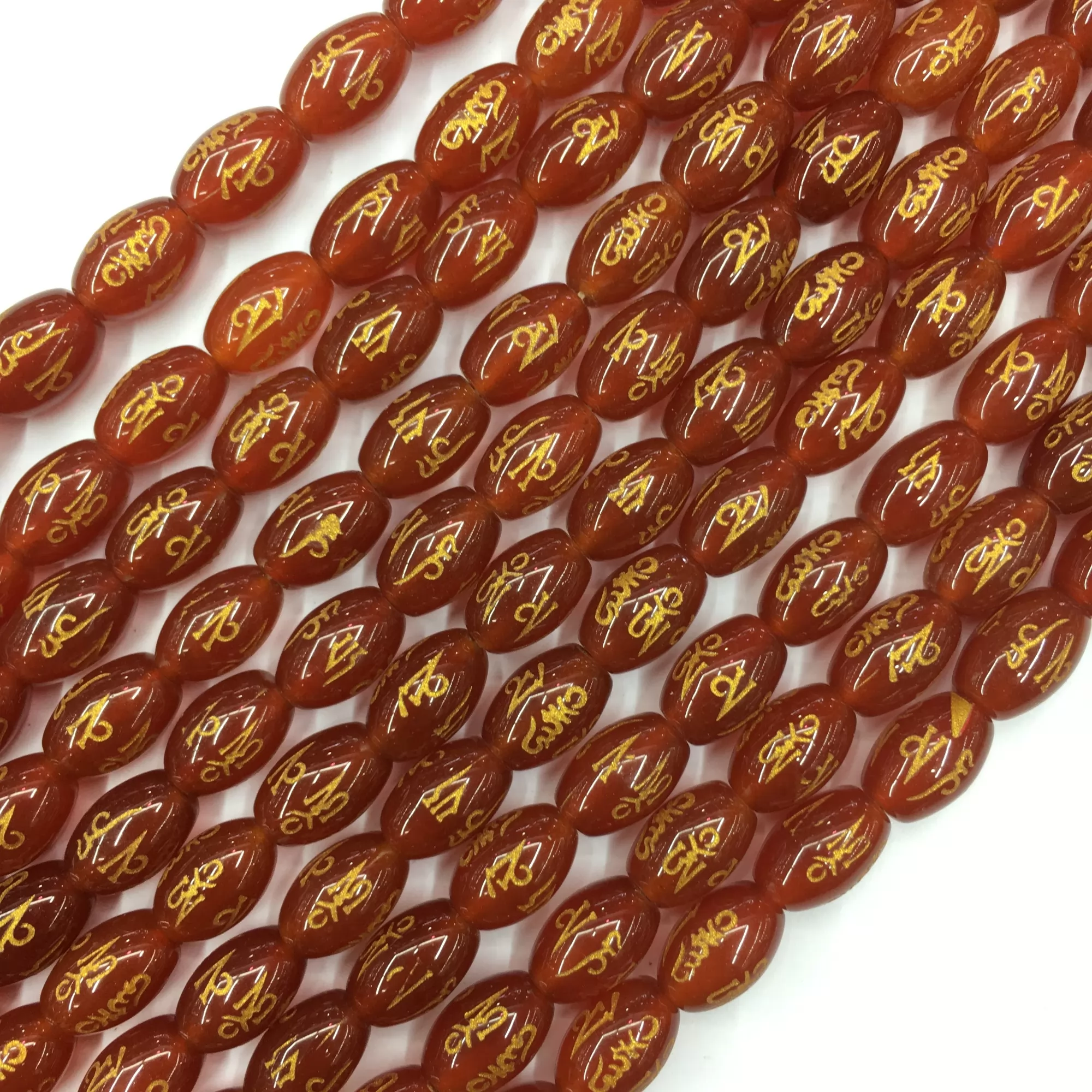 Carved Om mani padme hum, Red Agate, Rice, Approx 8x12mm, Approx 380mm
