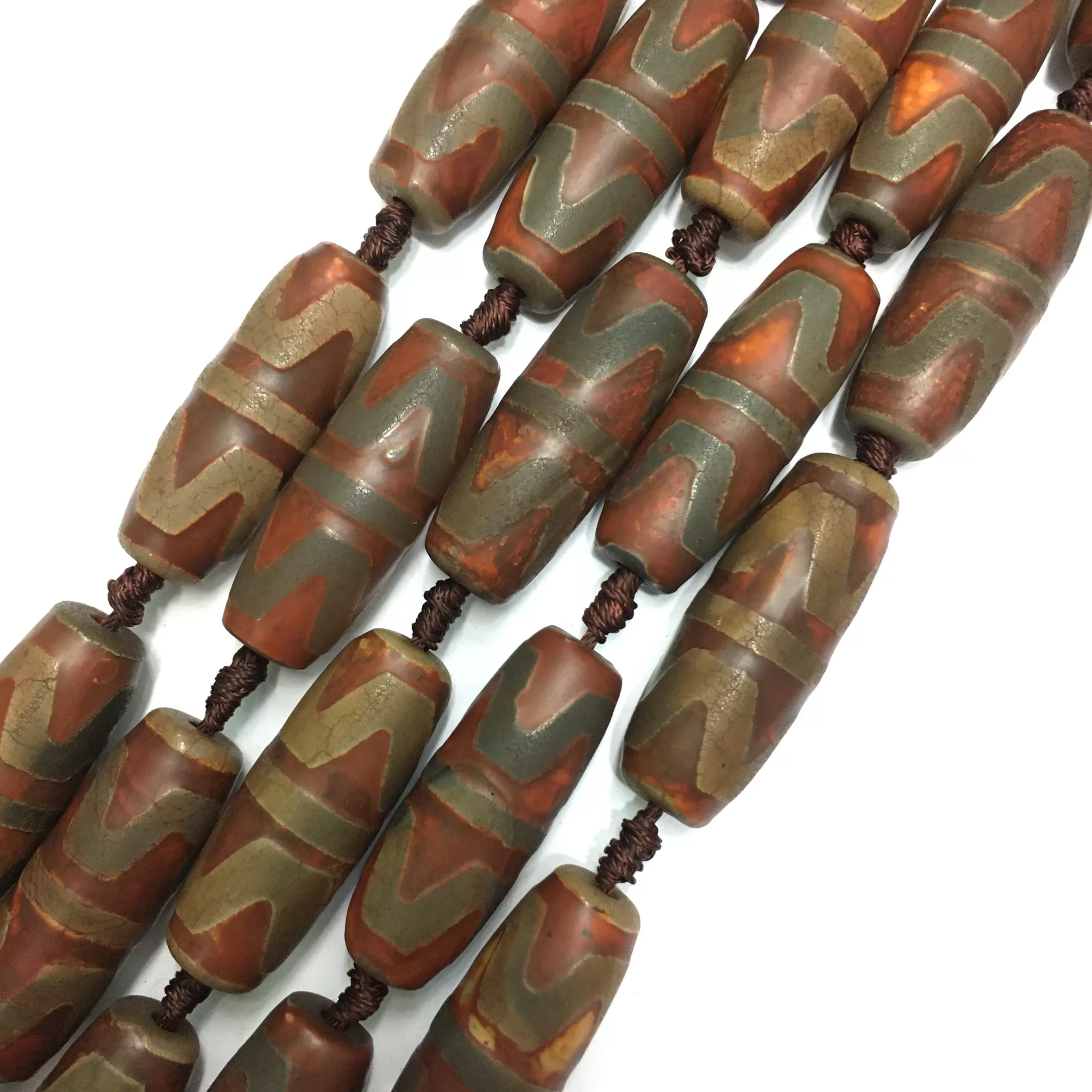 Antique Tibetan Dzi Agate, Barrel, Approx 14x40mm, 8pcs, Approx 350mm/14"