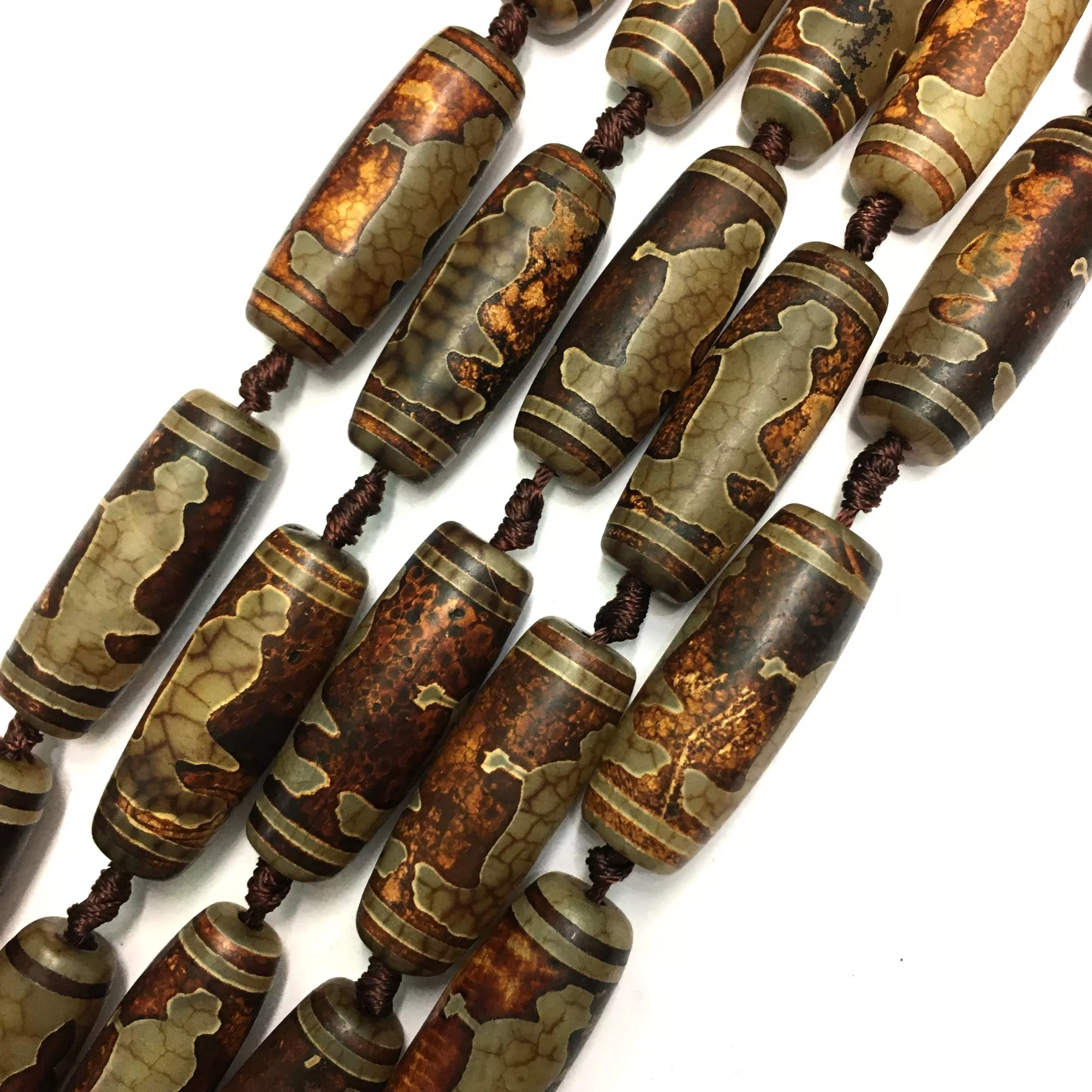 Antique Tibetan Dzi Agate, Barrel, Approx 14x40mm, 8pcs, Approx 350mm/14"