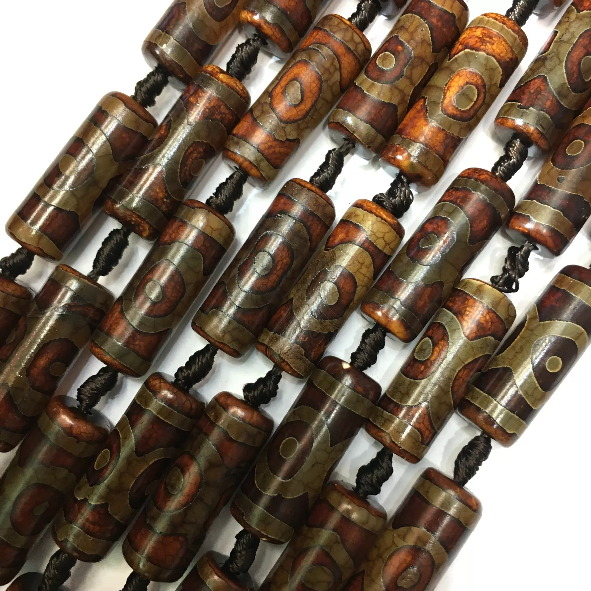 Antique Tibetan Dzi Agate, Barrel, Approx 10x30mm,10pcs, Approx 350mm/14"