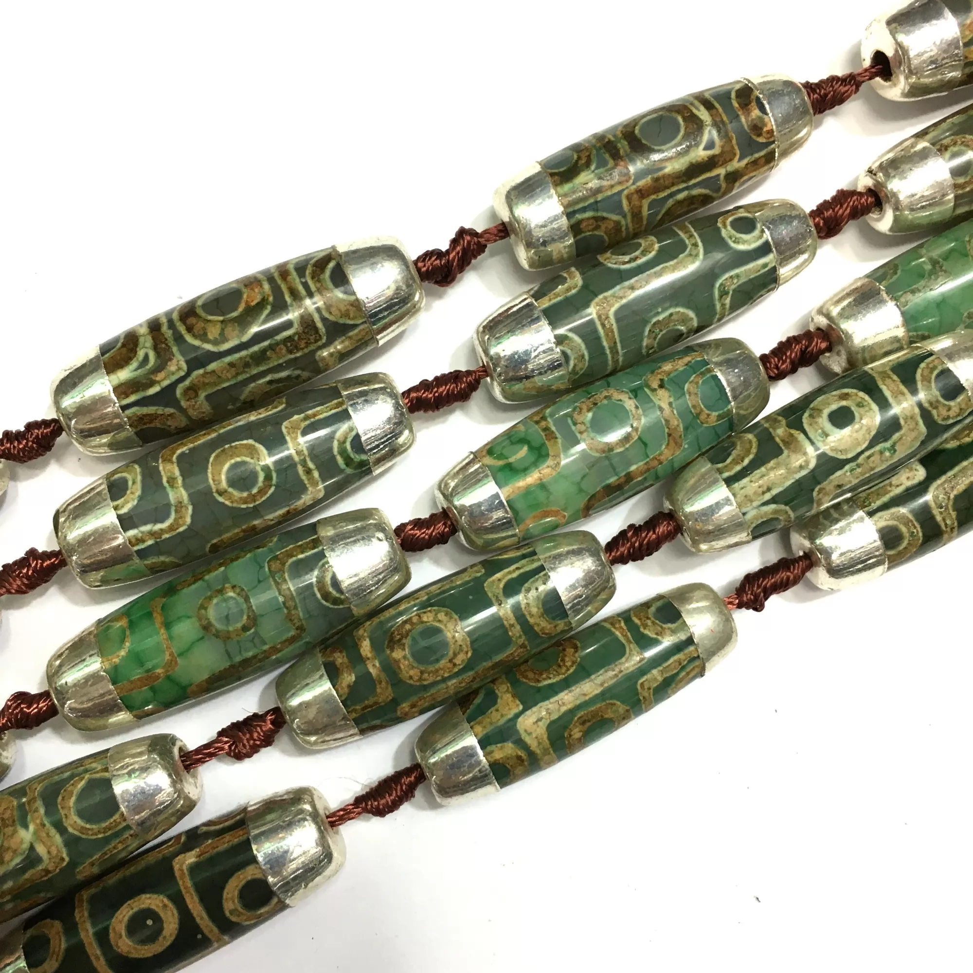 Tibetan Dzi Agate Plated, Barrel, Approx 14x40mm,7pcs, Approx 350mm/14"