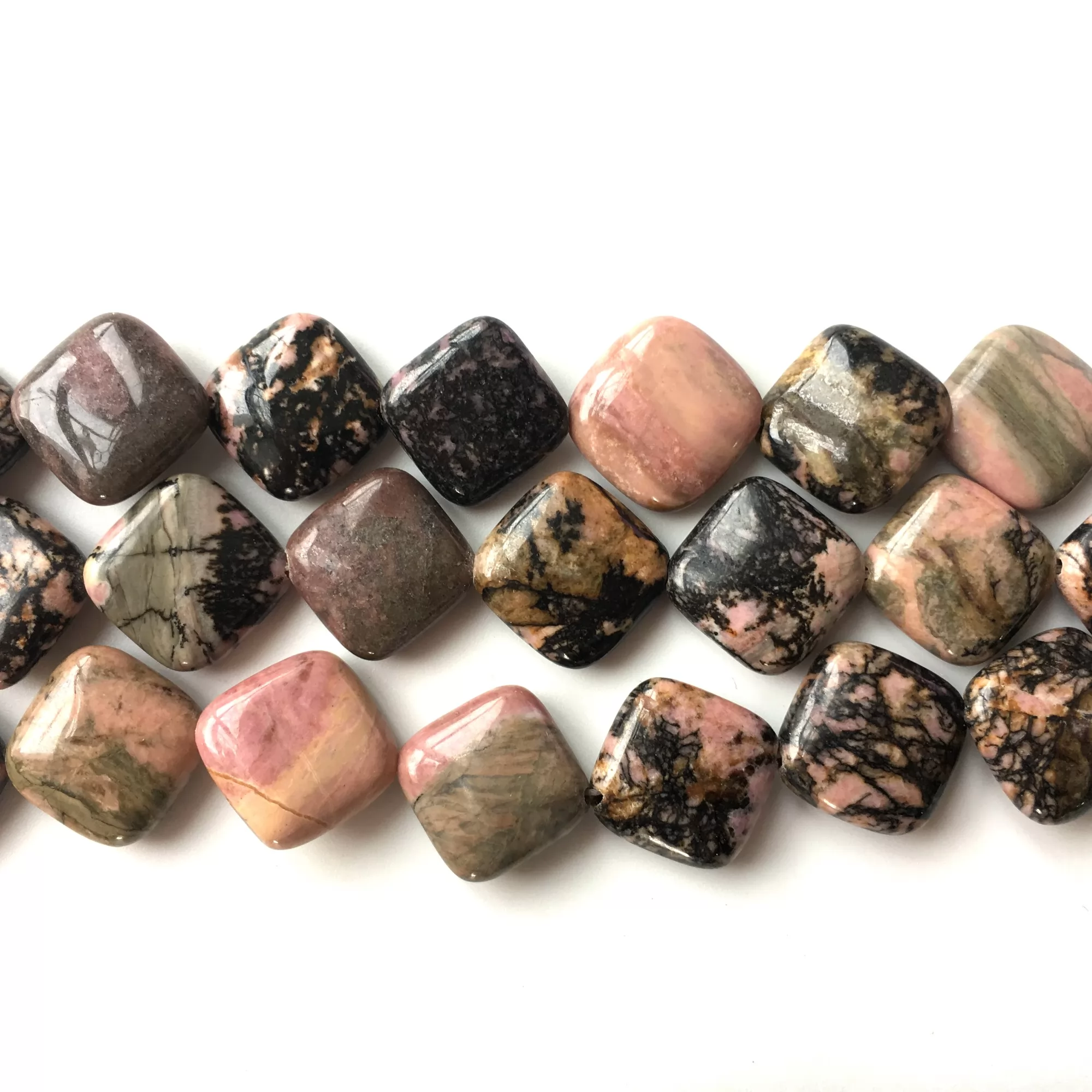 Rhodonite, Rhombus Square, 15mm, Approx 380mm