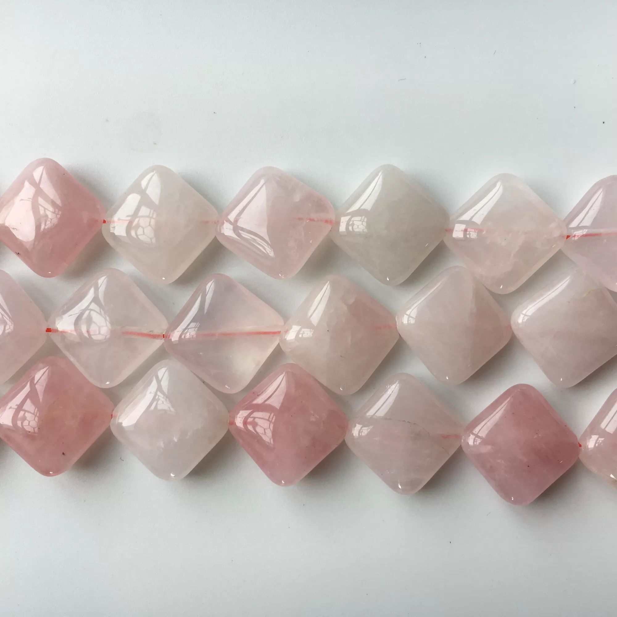 Rose Quartz, Rhombus Square, 15mm, Approx 380mm