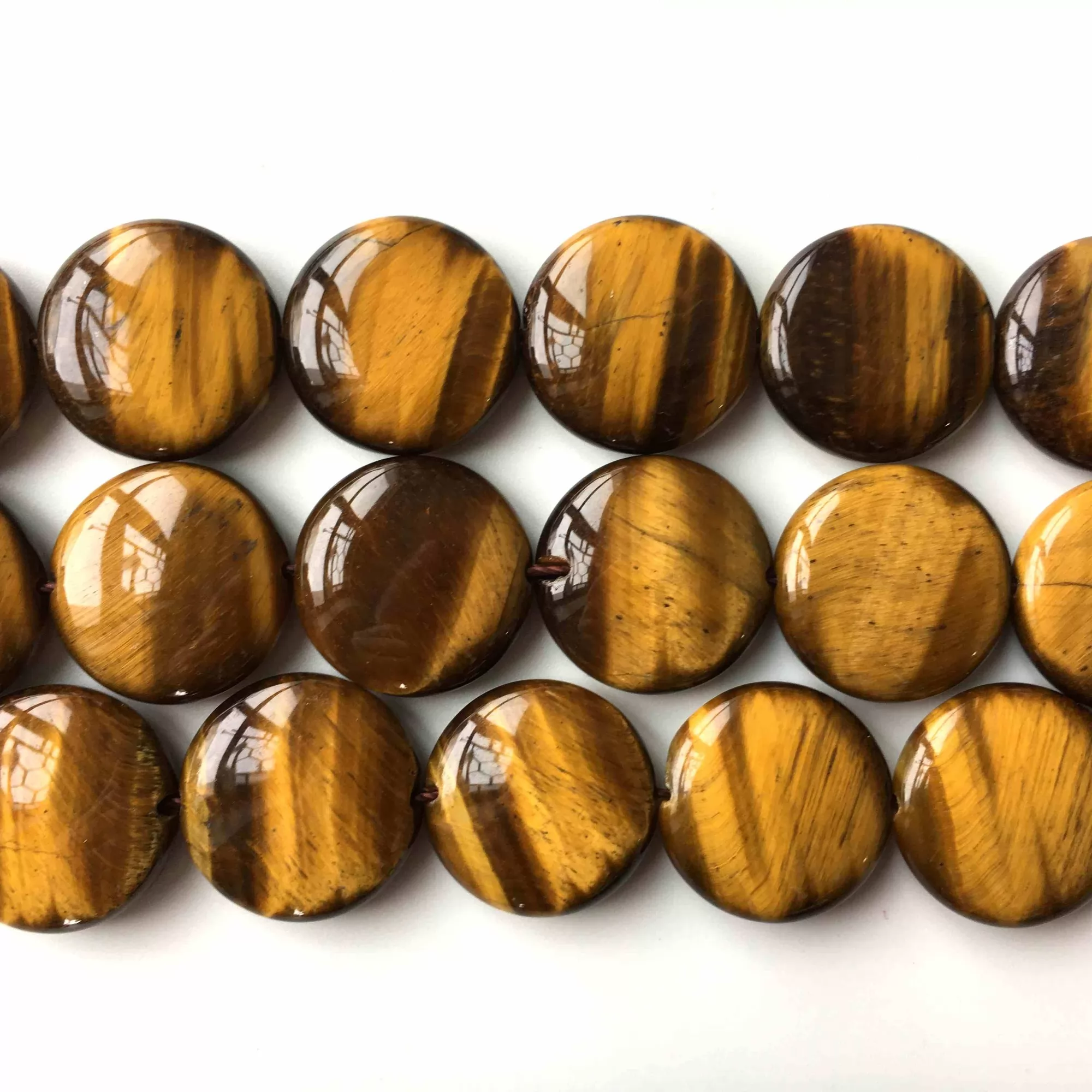 Tiger Eye, Coin 20mm, Approx 380mm