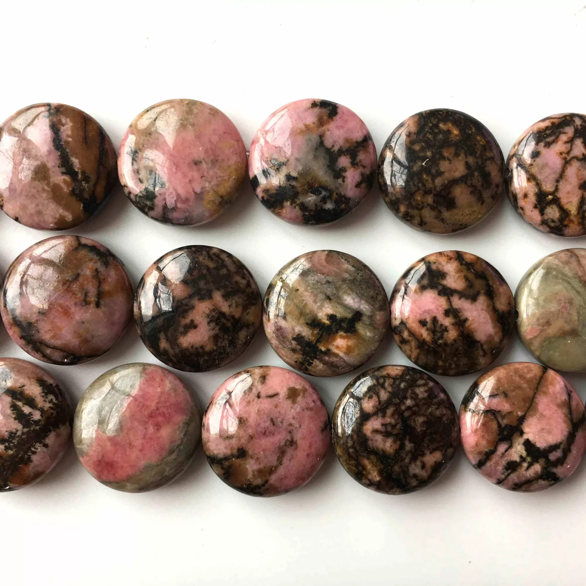 Rhodonite, Coin 20mm, Approx 380mm