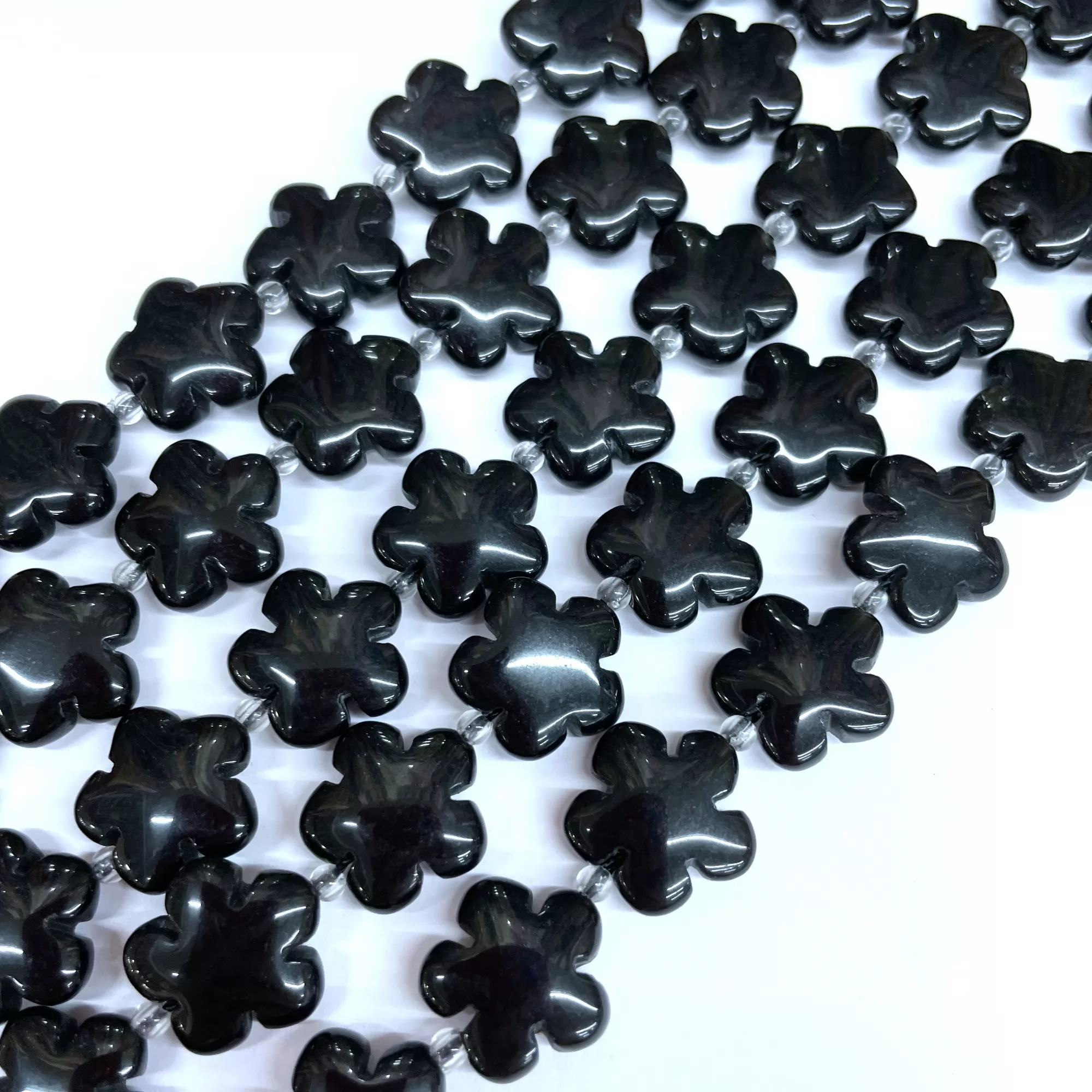 Black Stone, Flower, 15mm 20mm, Approx 380mm