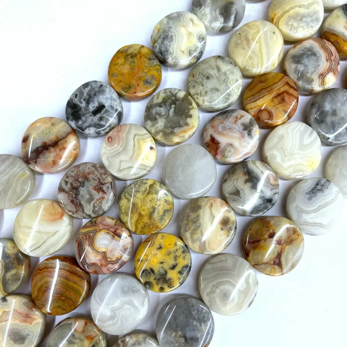 Crazy Lace Agate, Twisted Coin 20mm, Approx 380mm
