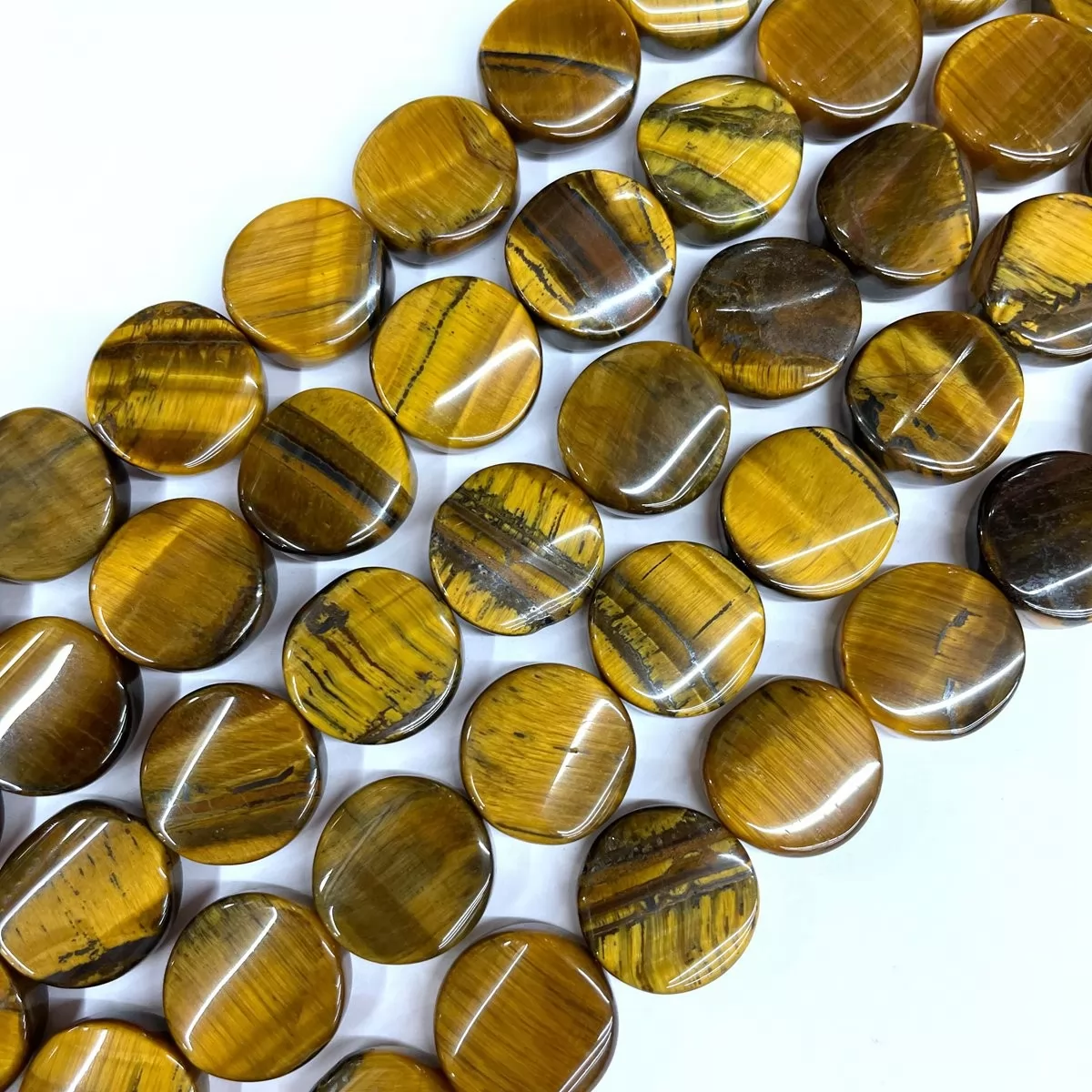 Tiger Eye, Twisted Coin 20mm, Approx 380mm