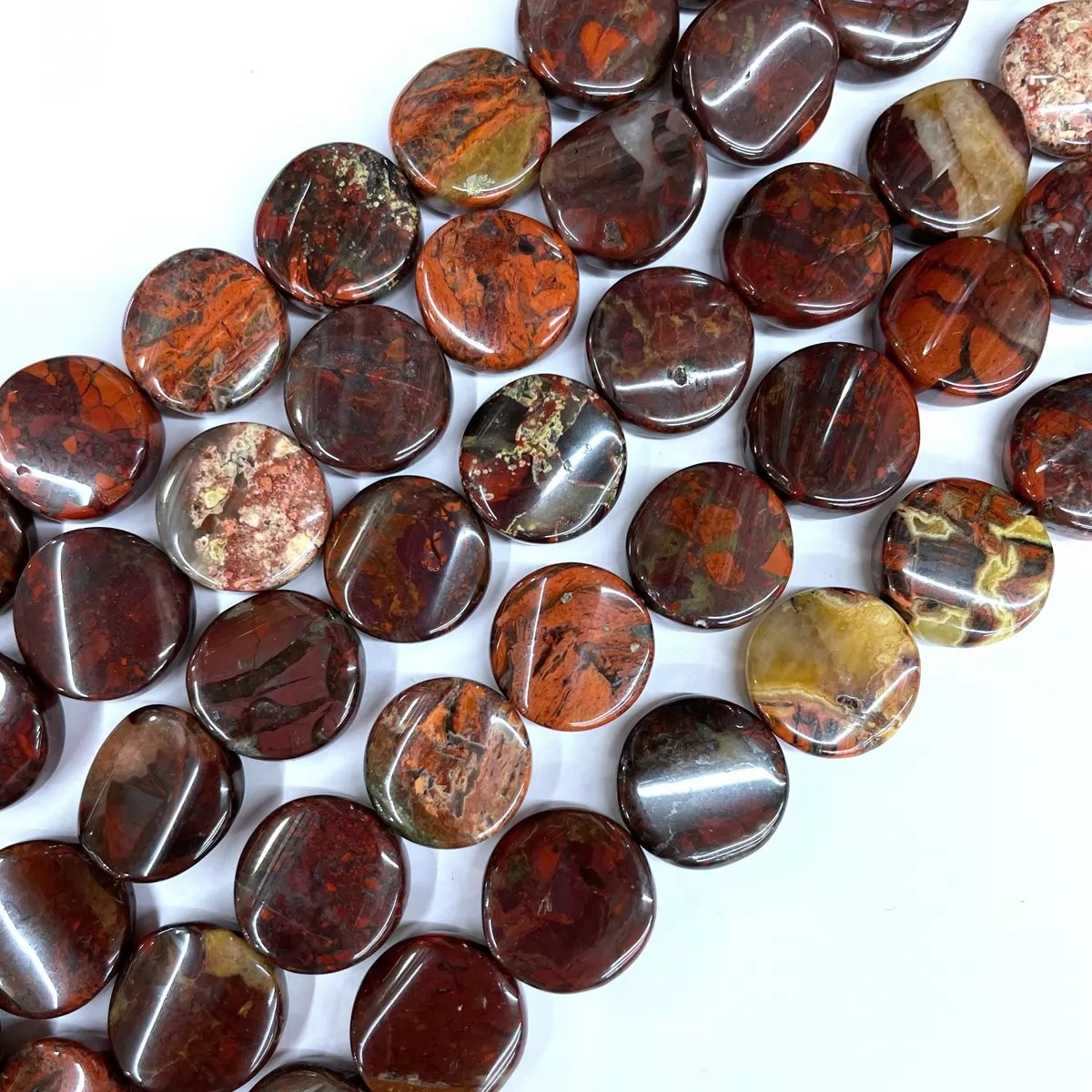 Brecciated Jasper, Twisted Coin 20mm, Approx 380mm