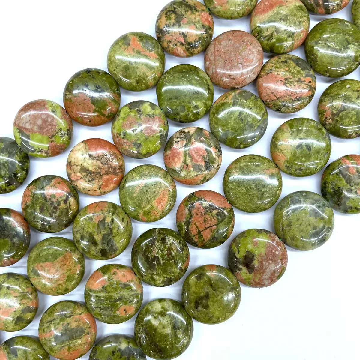 Unakite, Puff Coin 20mm, Approx 380mm