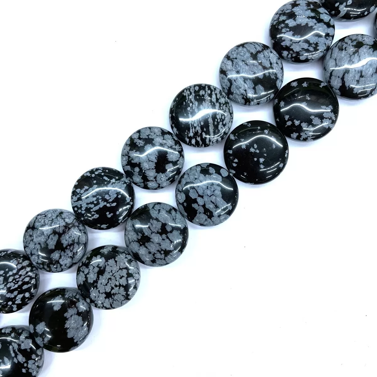 Snowflake Obsidian, Puff Coin 20mm, Approx 380mm