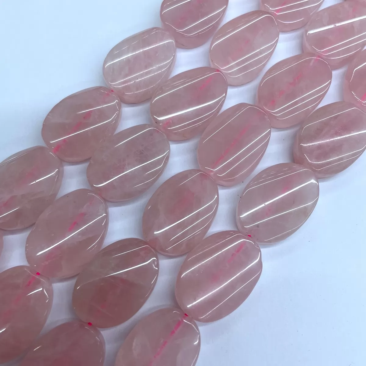 Rose Quartz, Twisted Oval, 18x25mm, Approx 380mm