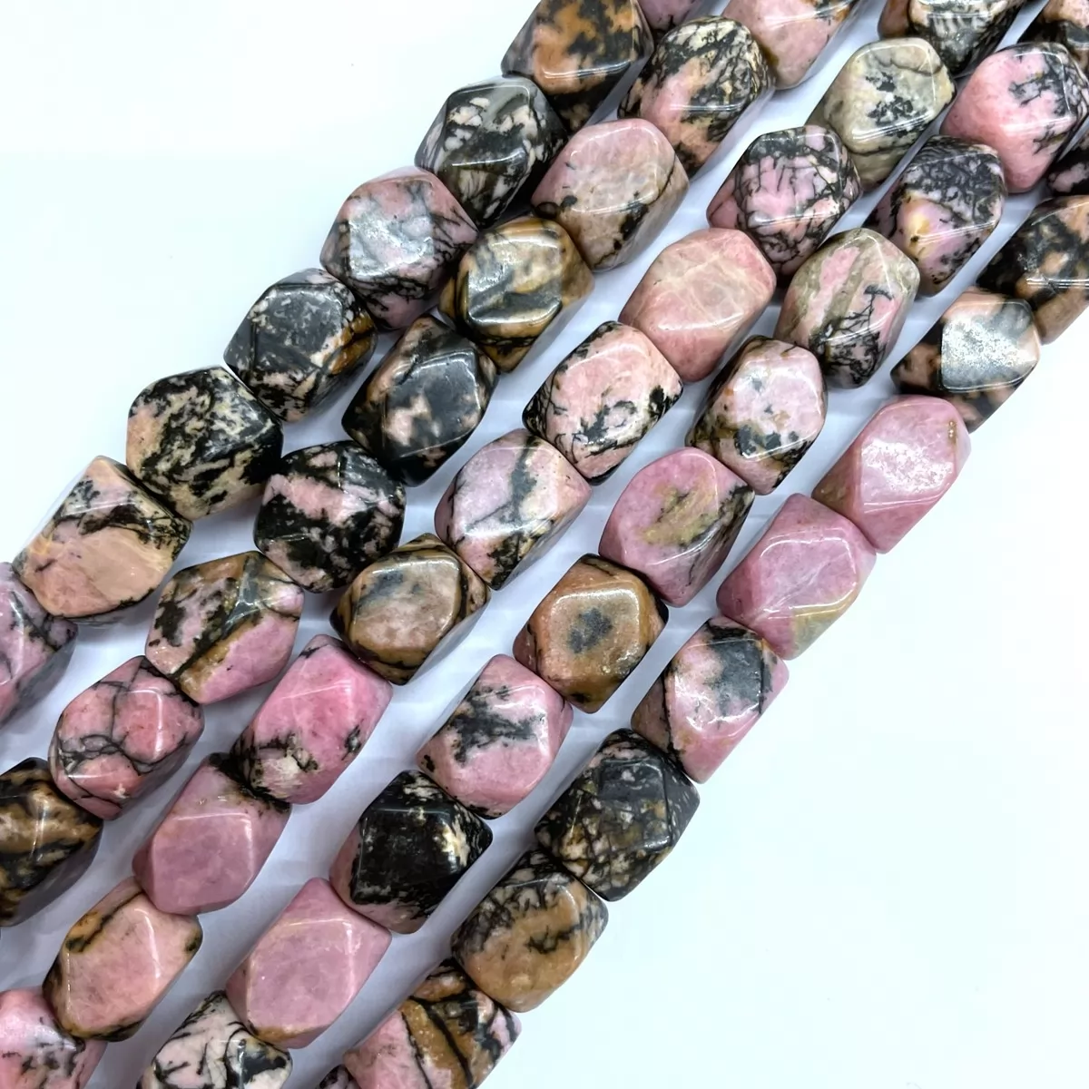 Rhodonite, Faceted Nuggets, 9x11mm, Approx 380mm