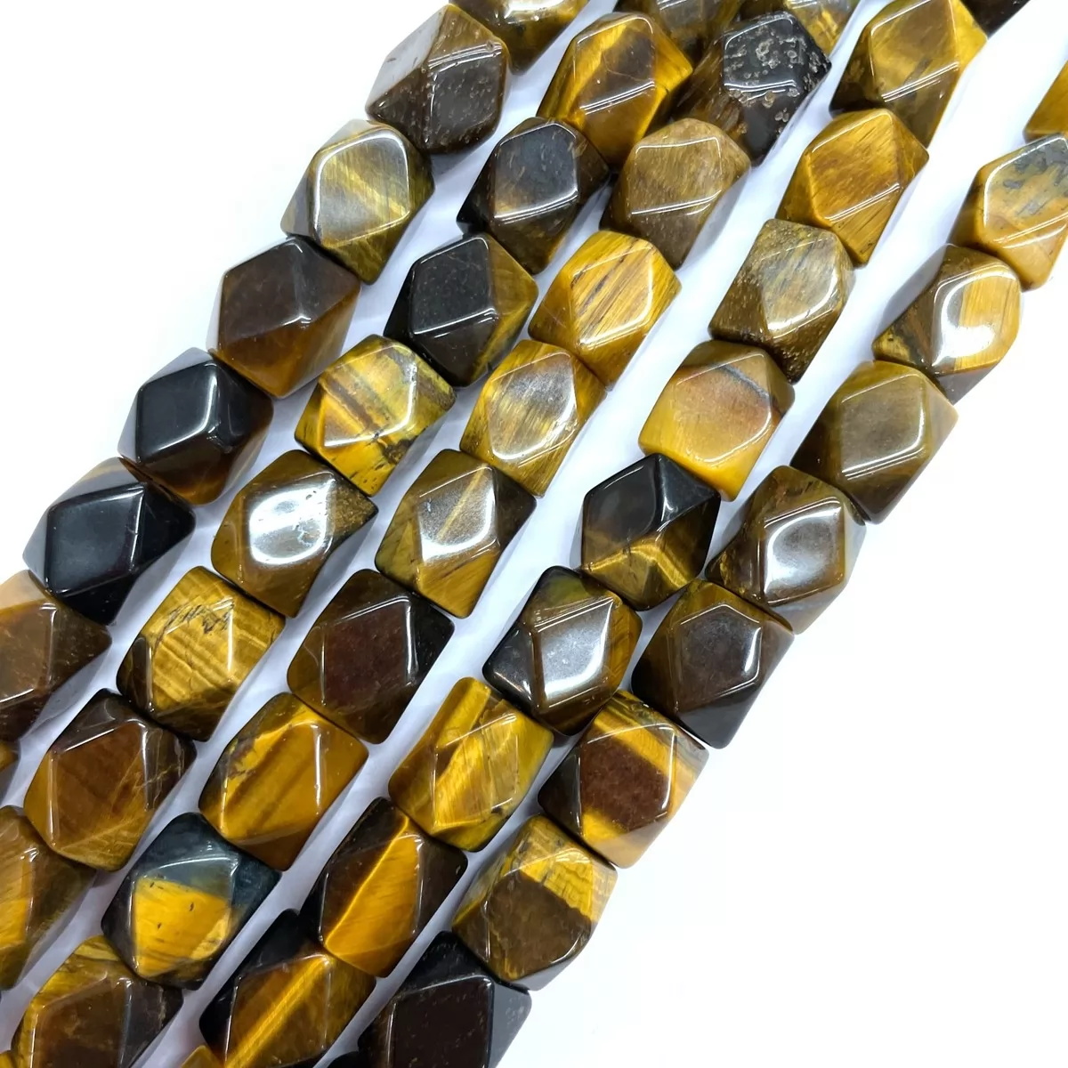 Tiger Eye, Faceted Nuggets, 9x11mm, Approx 380mm